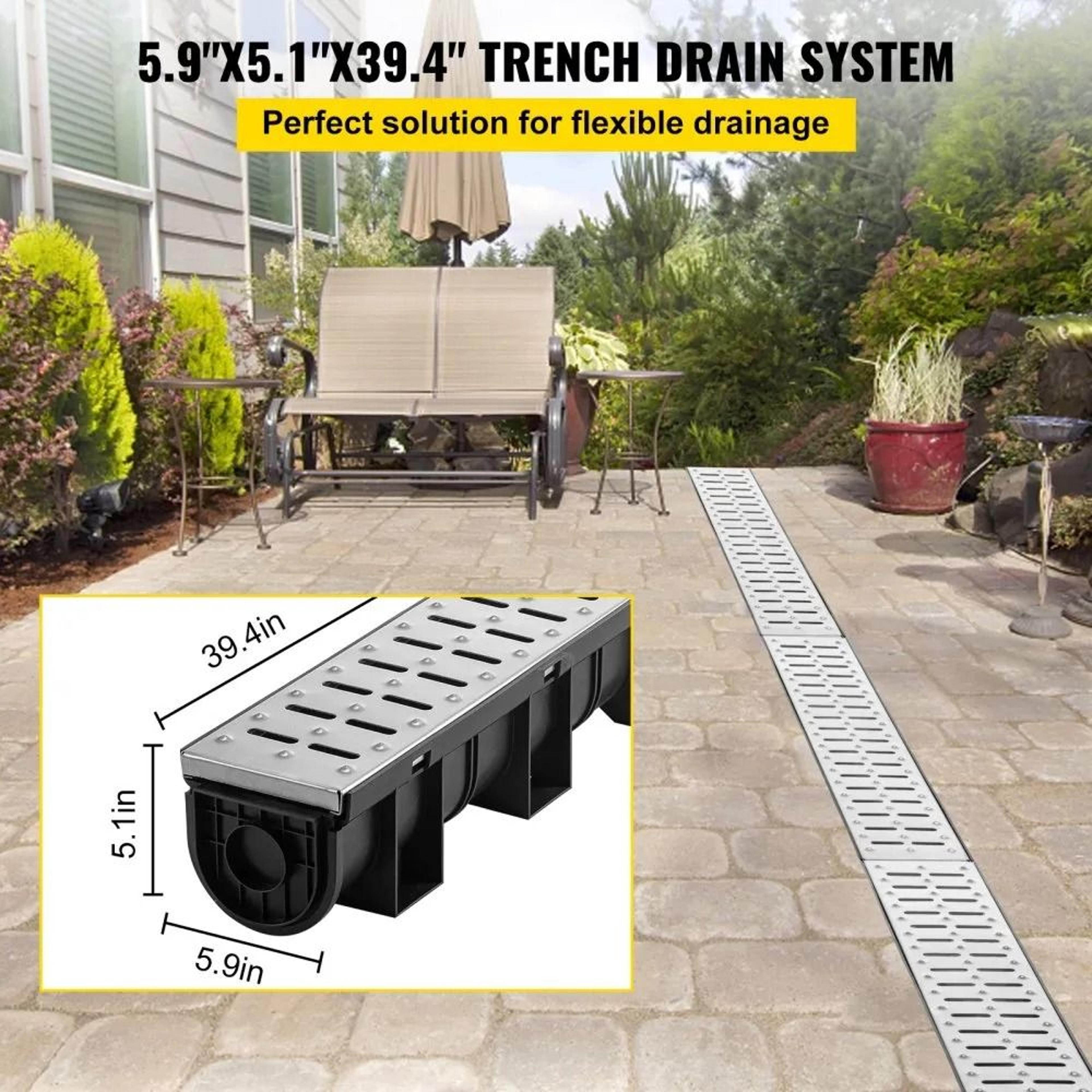 Channel Drain System With Steel Grate Heavy Duty Trench Drain For Driveways And Gardens 3