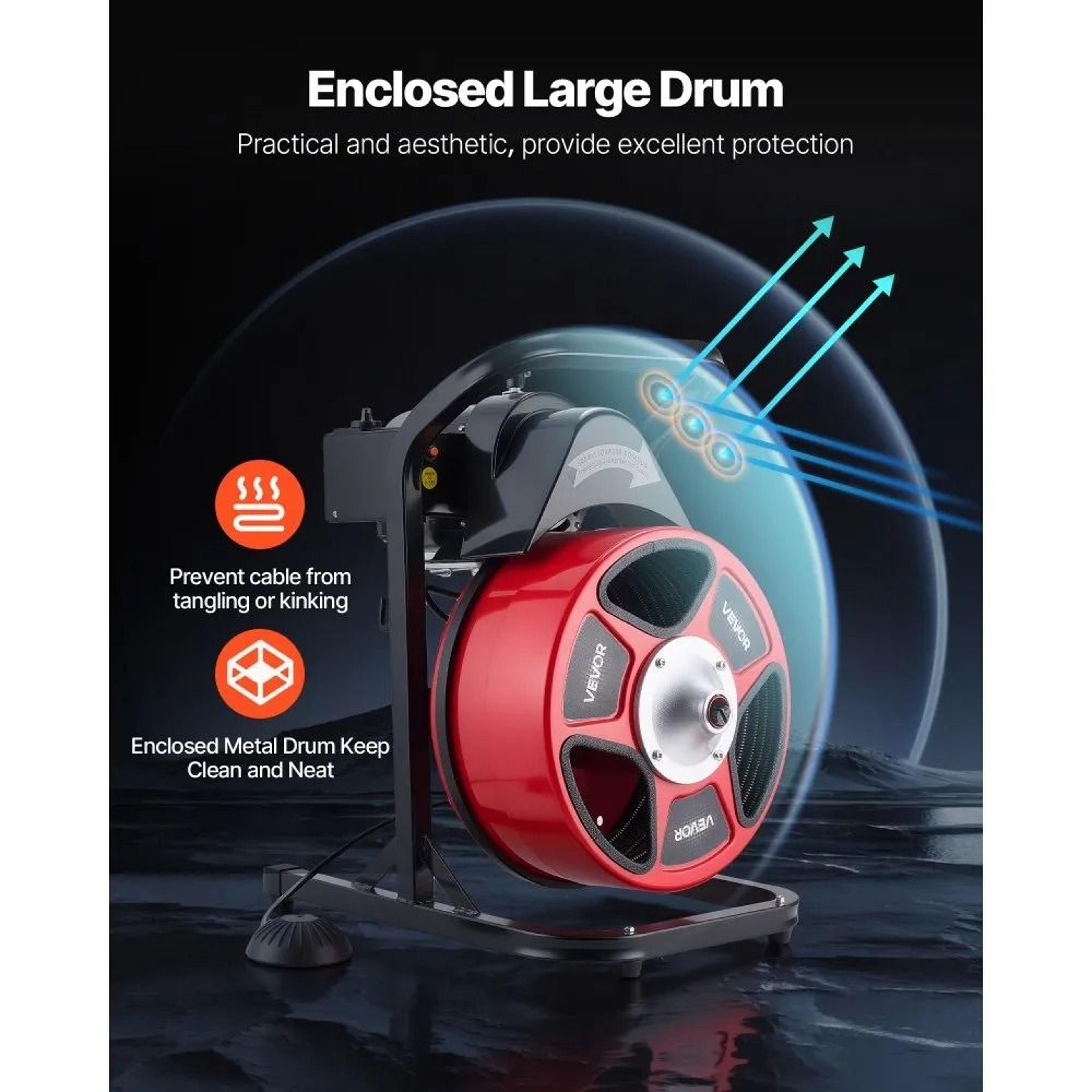 50FT Drain Cleaner Machine Heavy Duty Sewer Snake Auger With Cutters 6