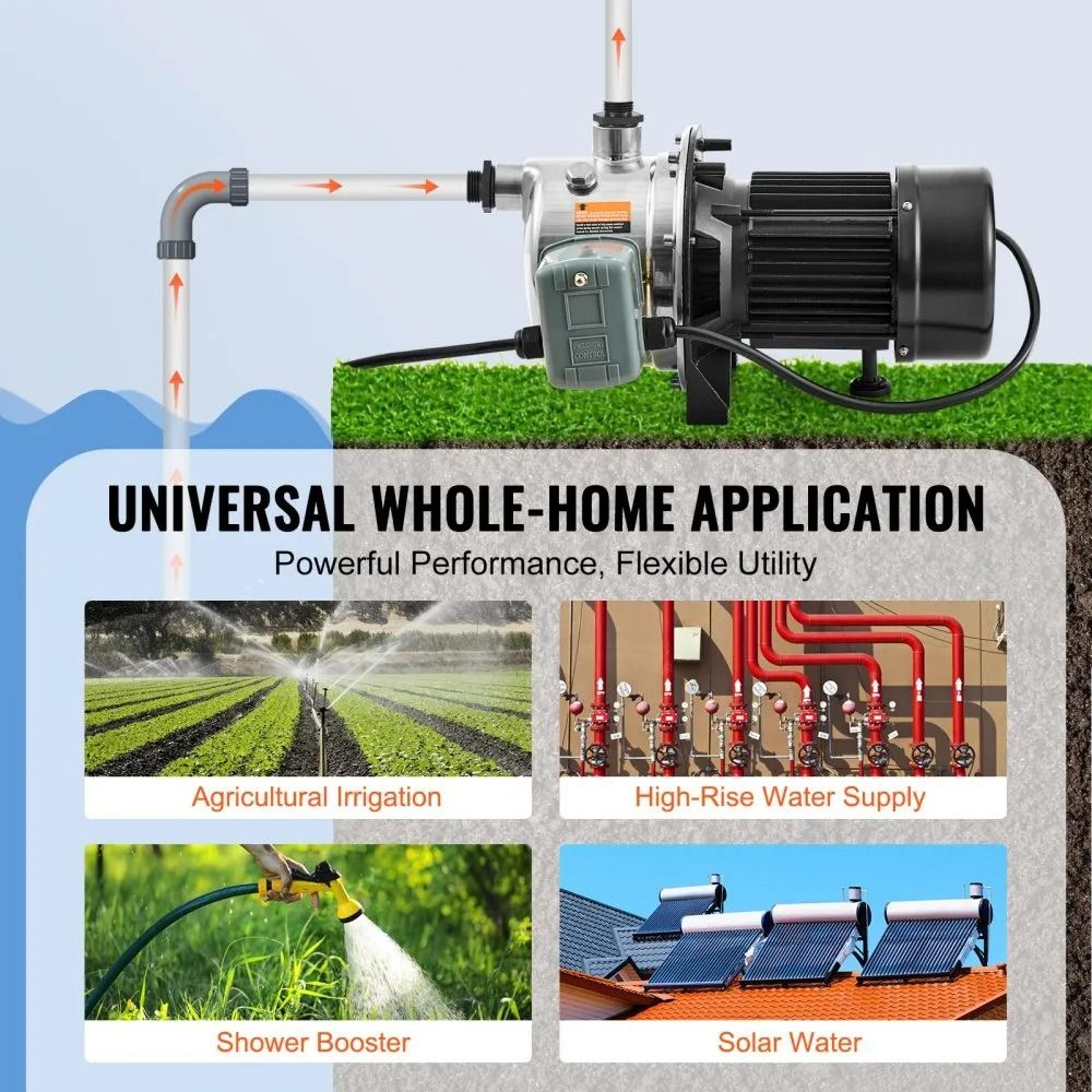 34HP Stainless Steel Shallow Well Jet Pump 185 GPM Water Pressure Booster 3