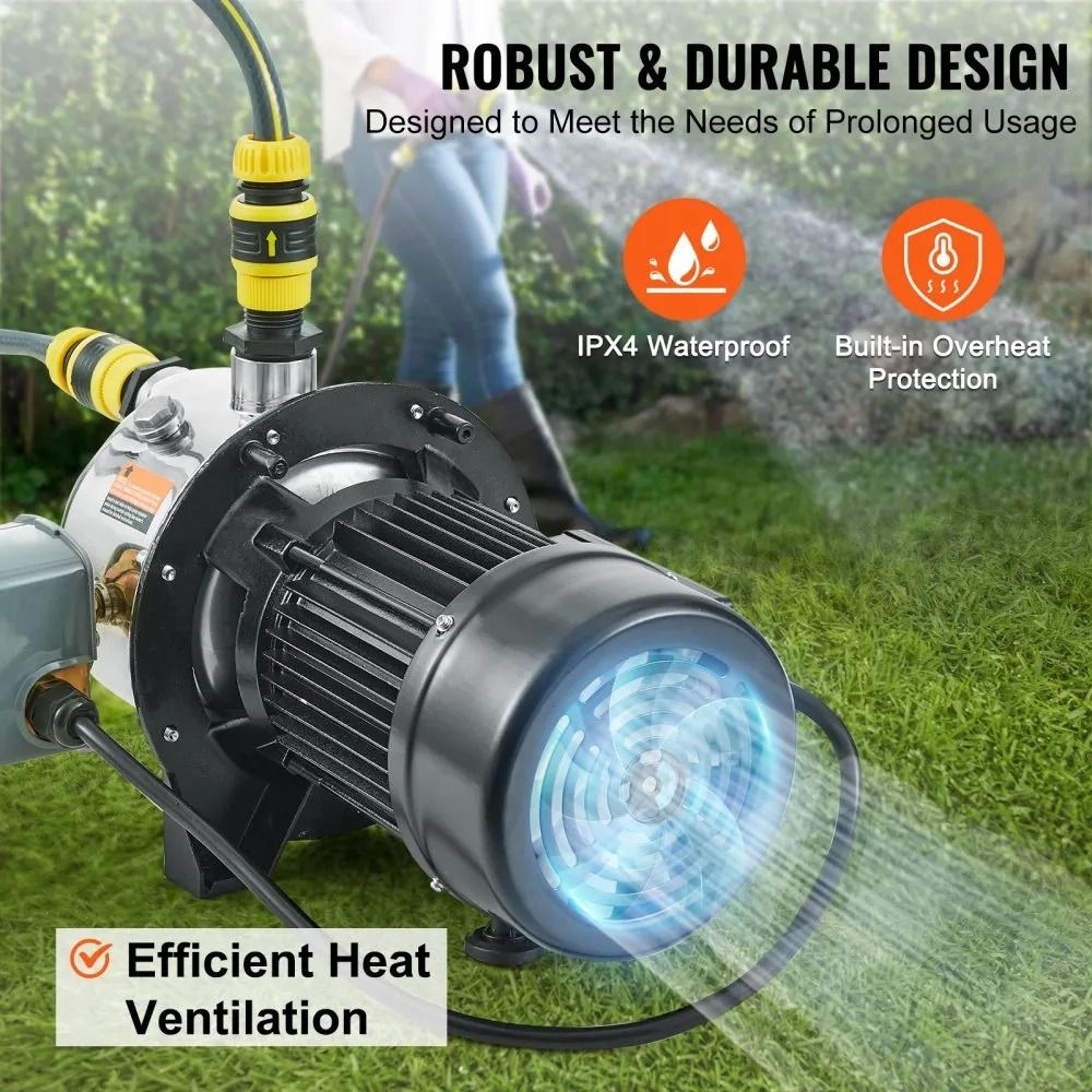 34HP Stainless Steel Shallow Well Jet Pump 185 GPM Water Pressure Booster 4
