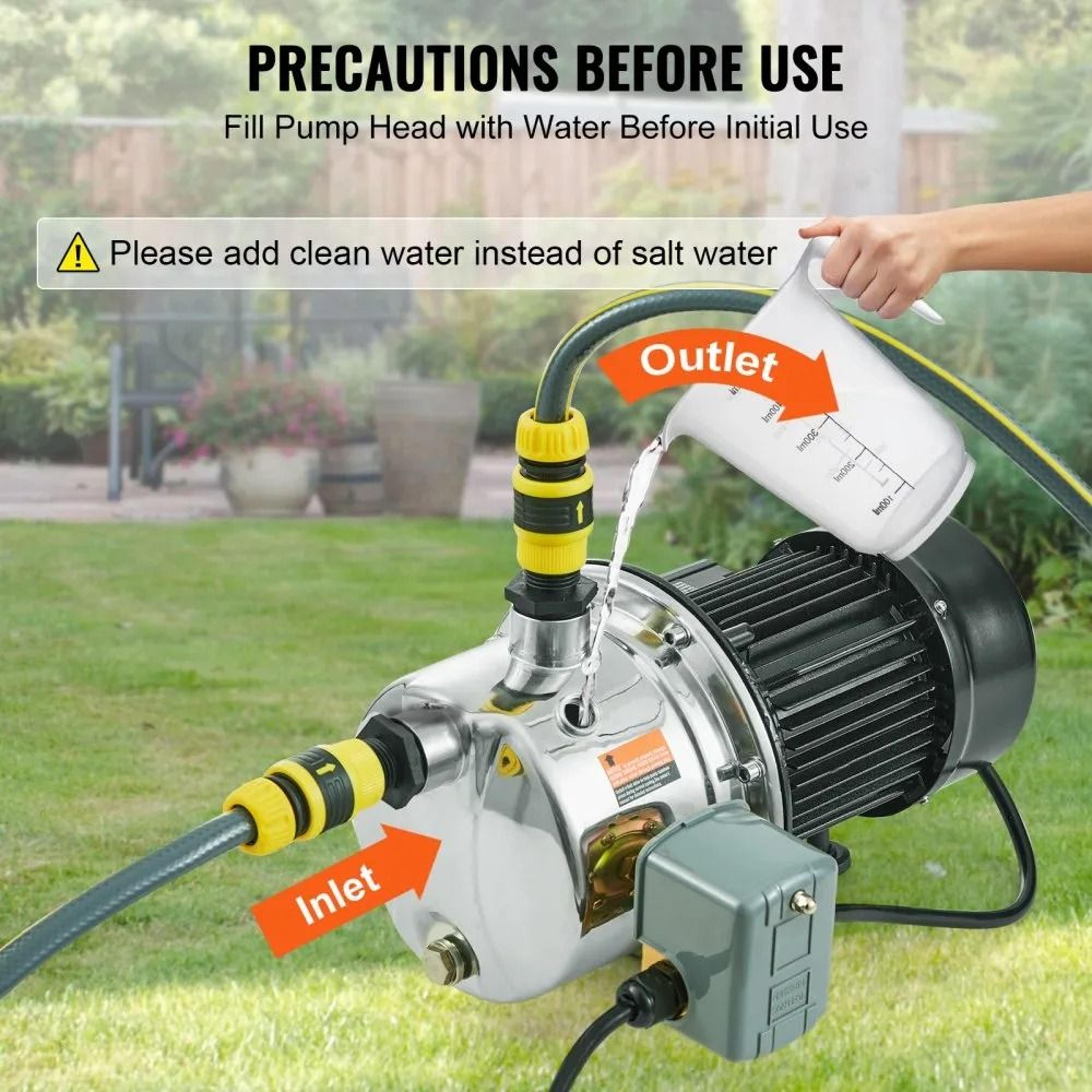 34HP Stainless Steel Shallow Well Jet Pump 185 GPM Water Pressure Booster 5
