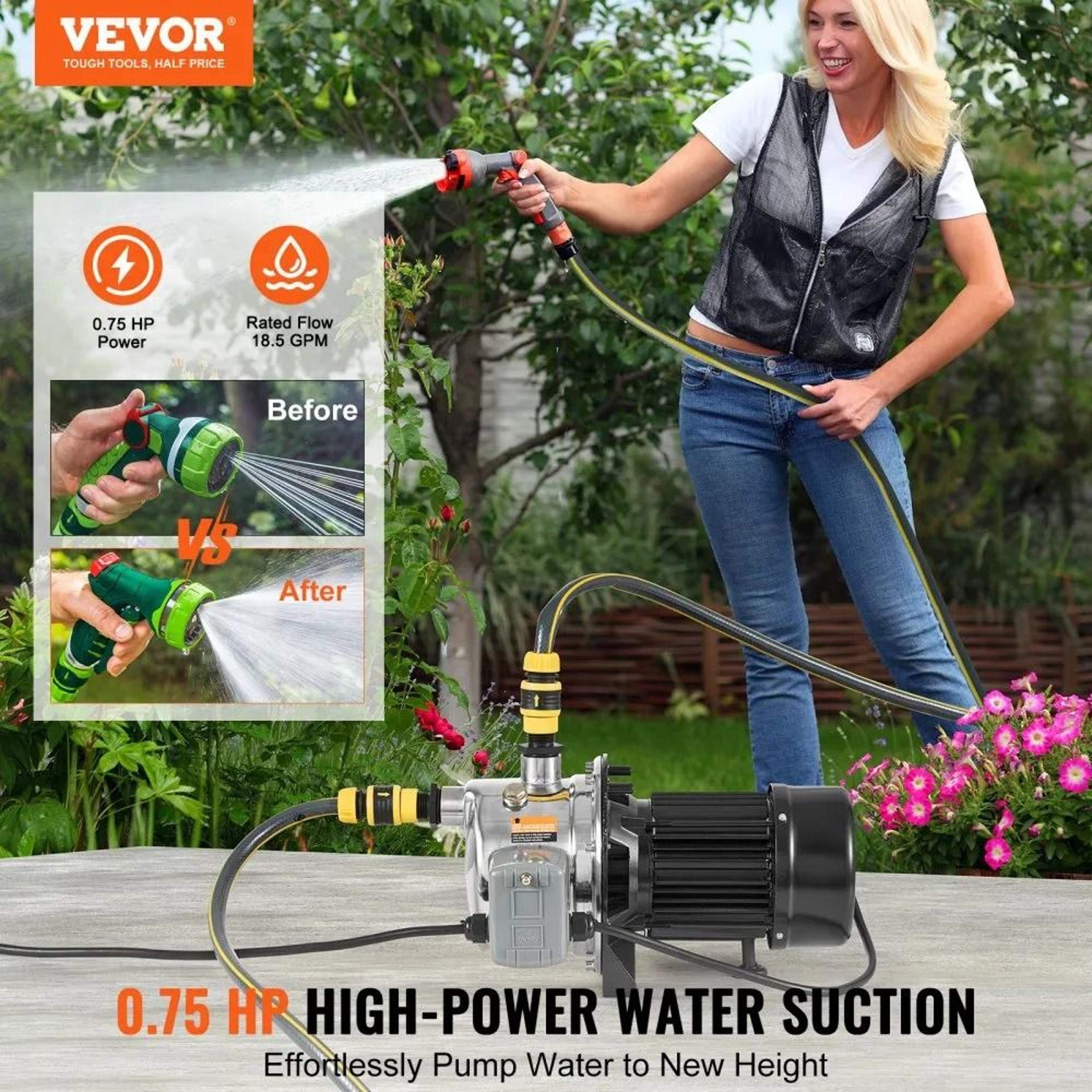 34HP Stainless Steel Shallow Well Jet Pump 185 GPM Water Pressure Booster 2