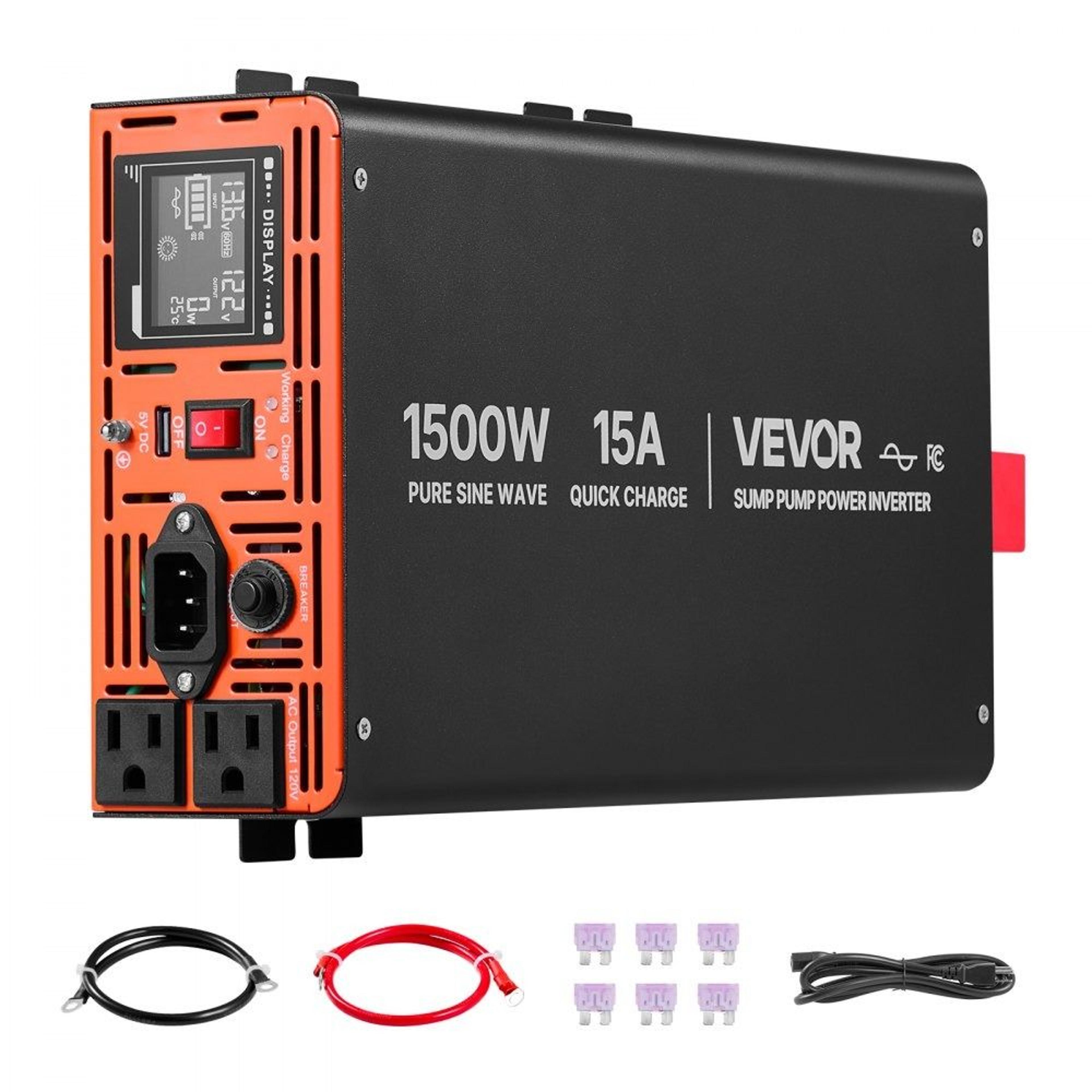 1500w sump pump battery backup system with pure sine wave inverter and lcd display