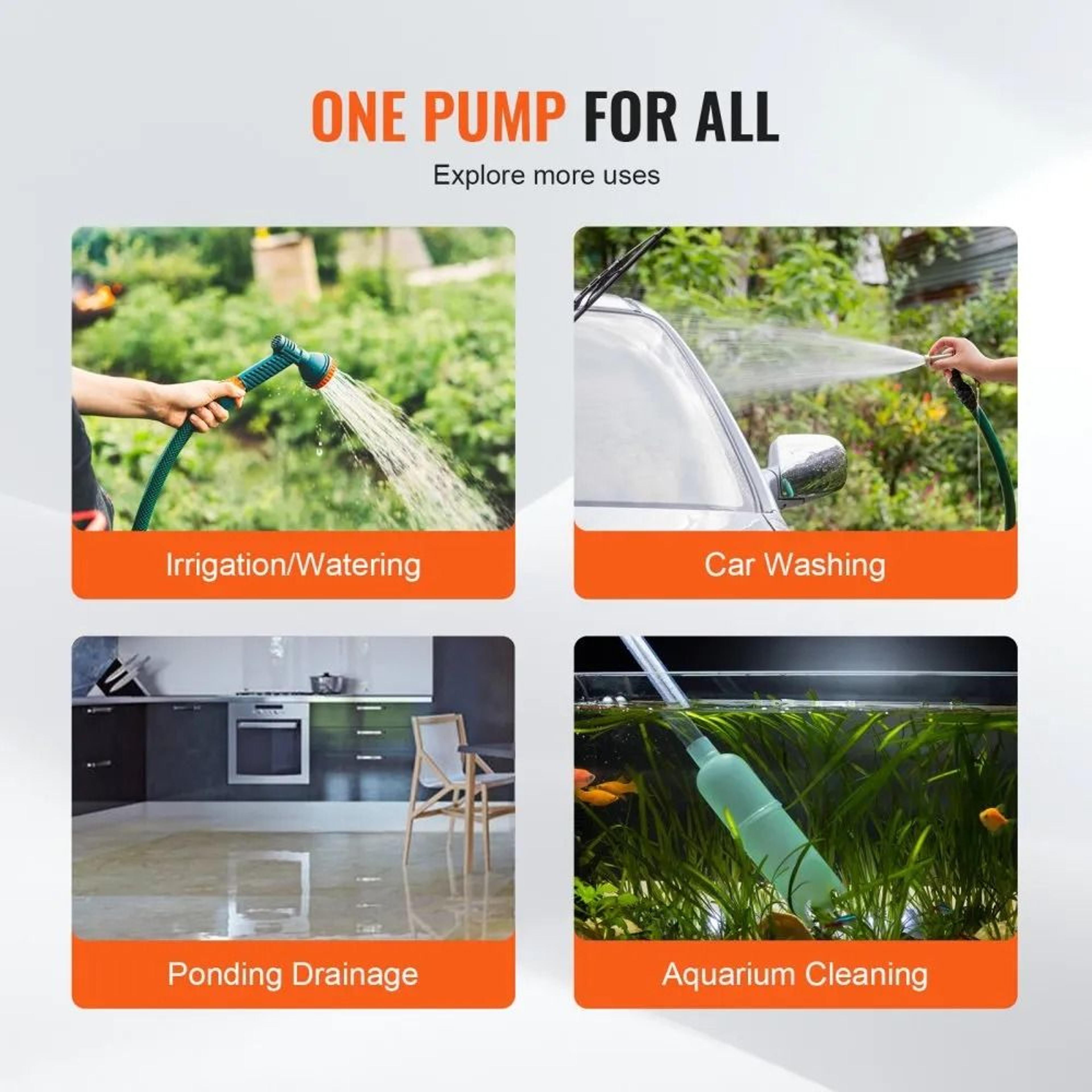 12V DC Water Transfer Pump 360 GPH Portable Utility Pump With Suction Hose Kit 7