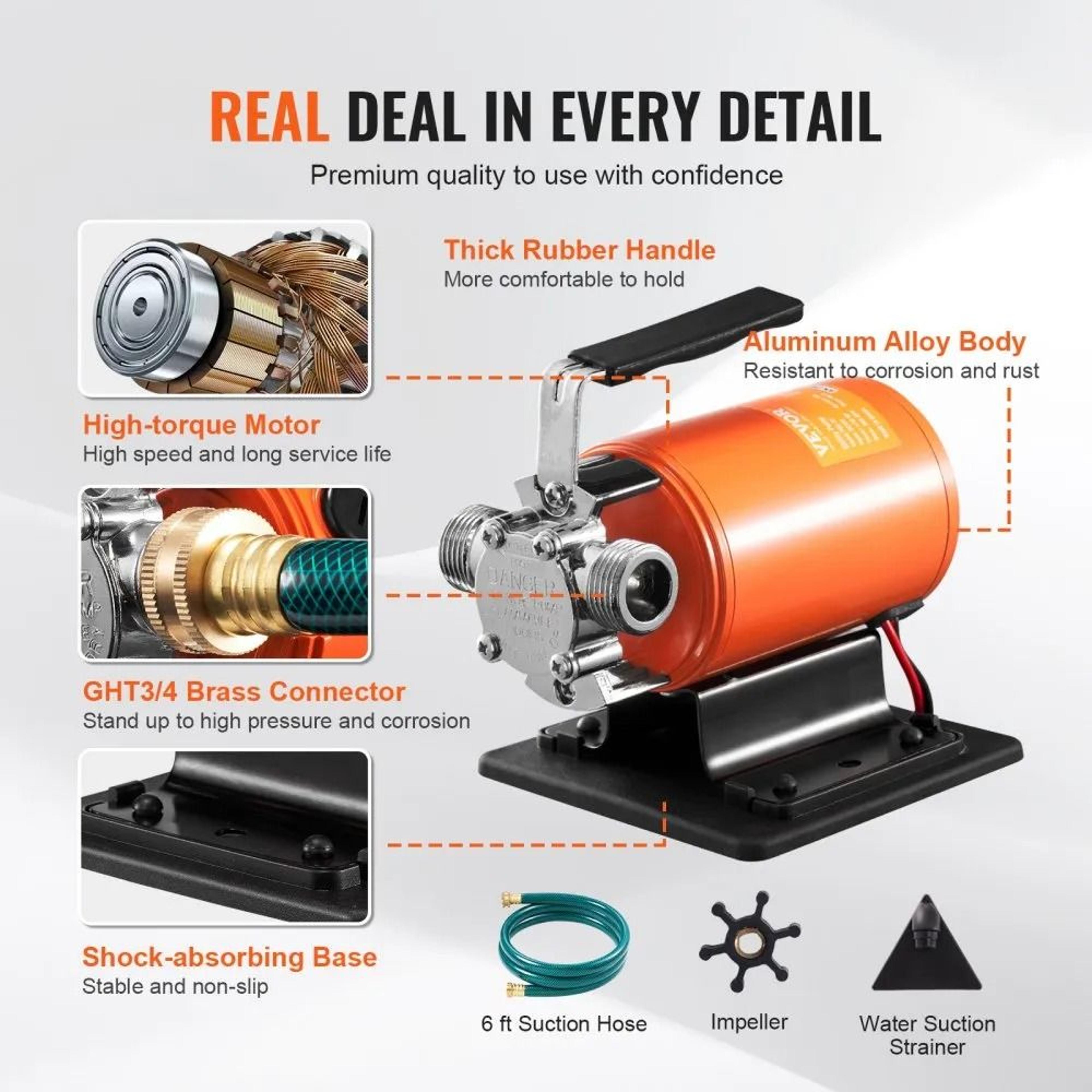 12V DC Water Transfer Pump 360 GPH Portable Utility Pump With Suction Hose Kit 5