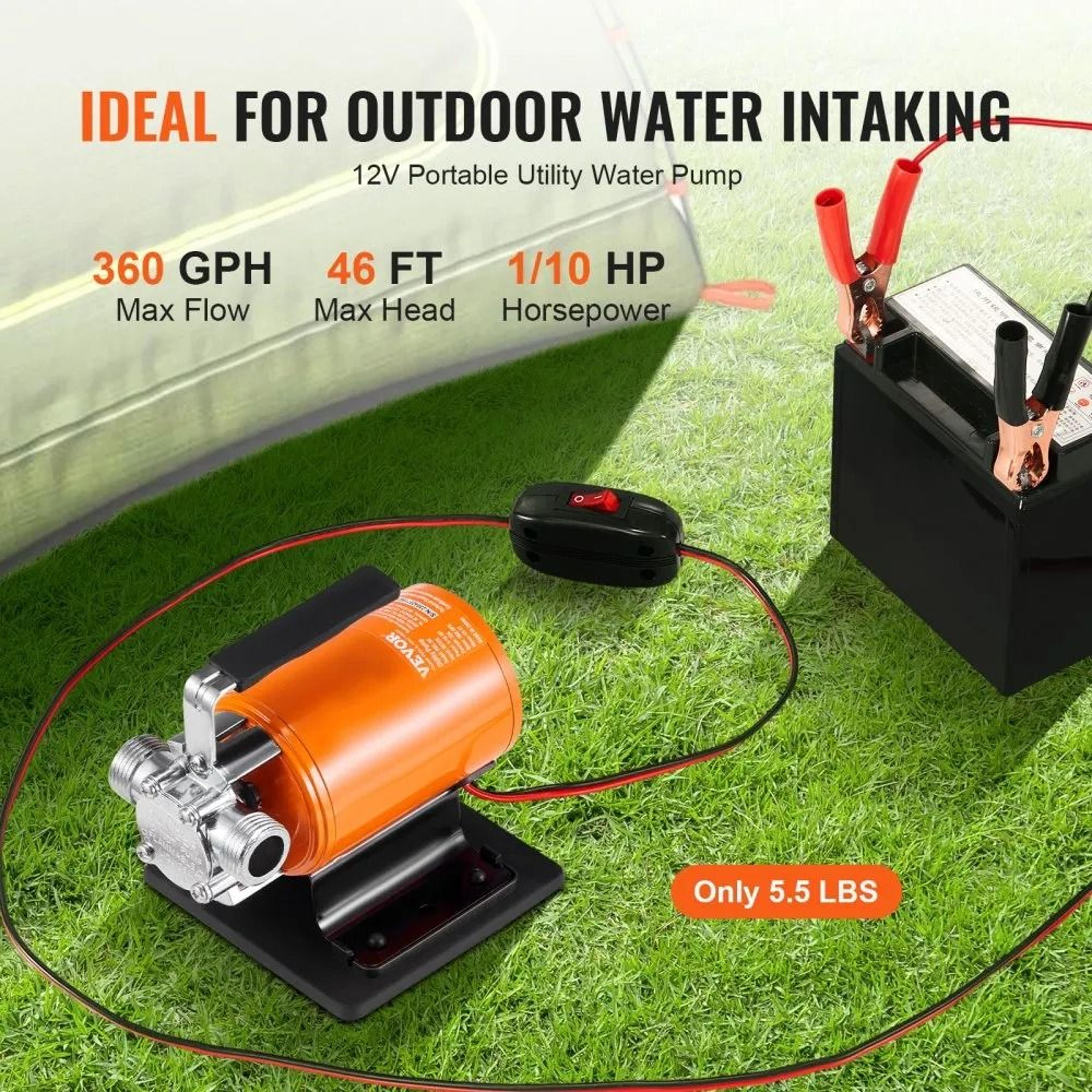 12V DC Water Transfer Pump 360 GPH Portable Utility Pump With Suction Hose Kit 1