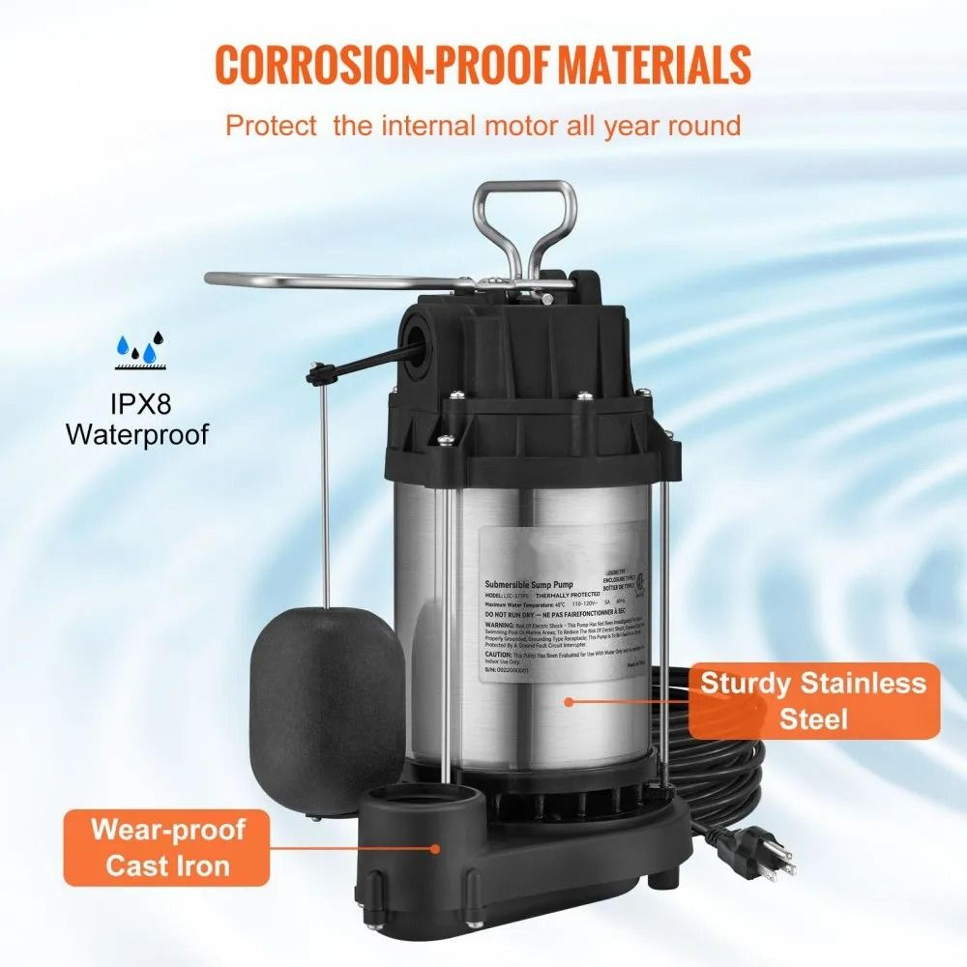 12 HP Submersible Sump Pump 3960 GPH Automatic Water Pump For Basement Drainage 3