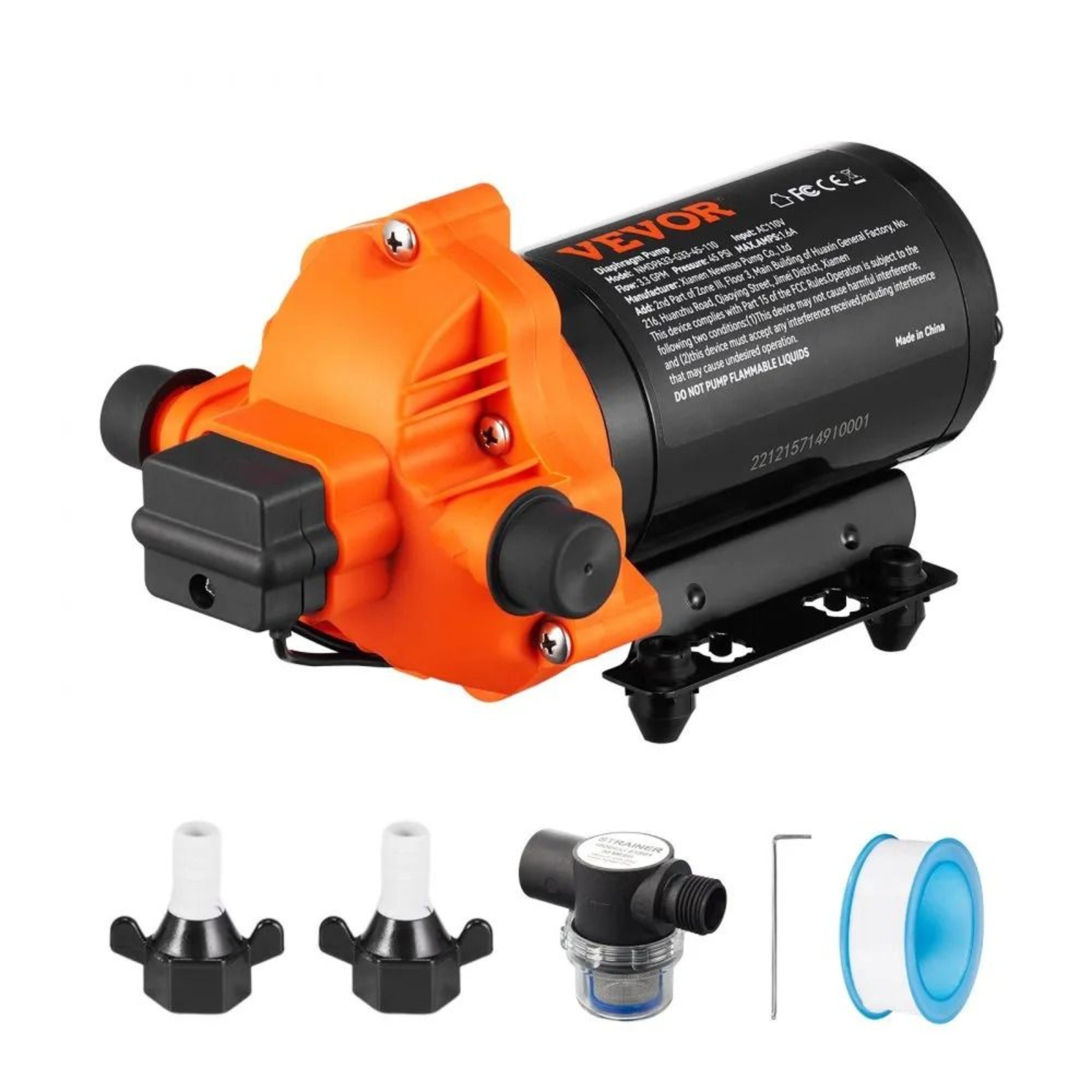 rv water pressure diaphragm pump 3.3gpm 45psi self priming fresh water pump