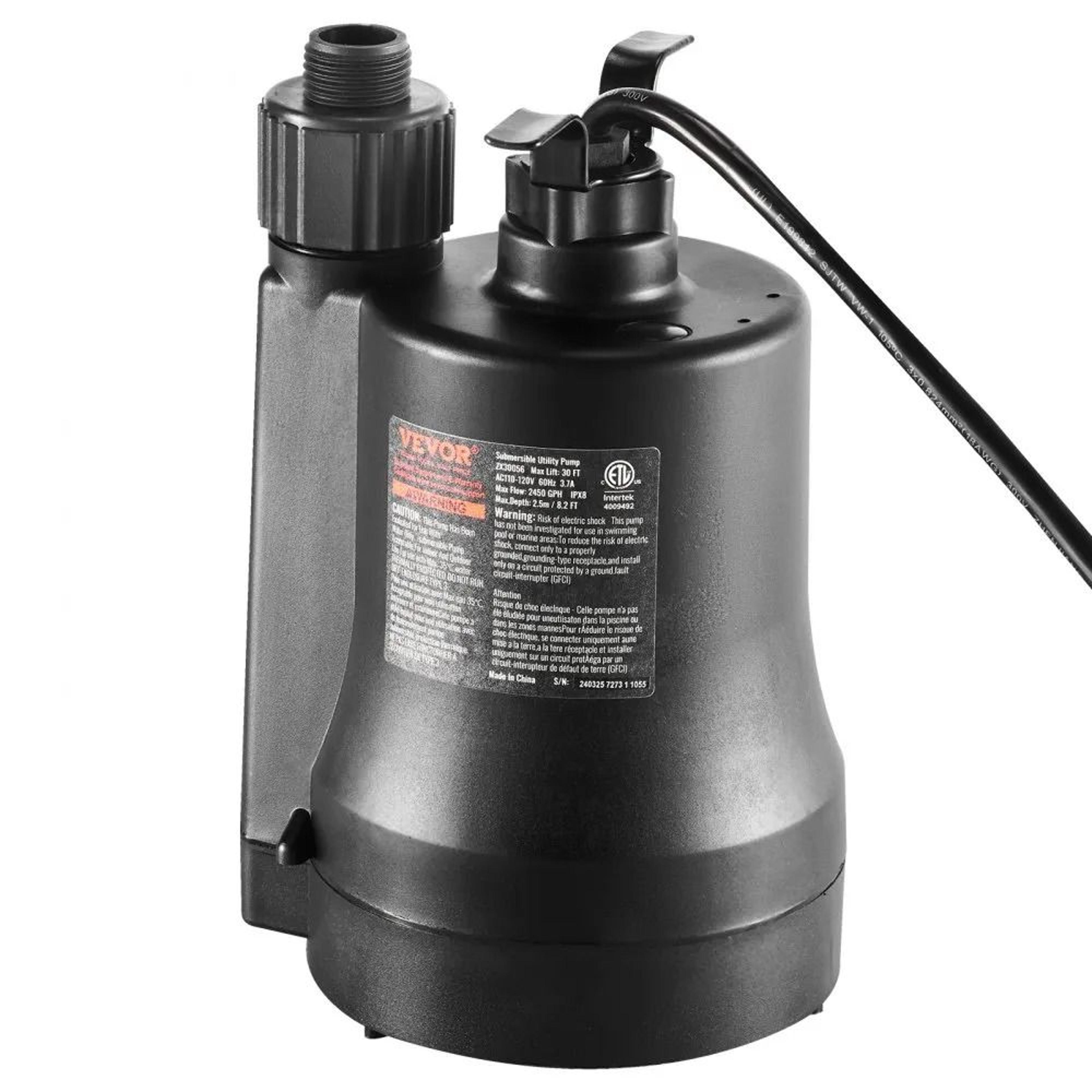 1/3 hp submersible utility pump 2450 gph high flow water drainage pump