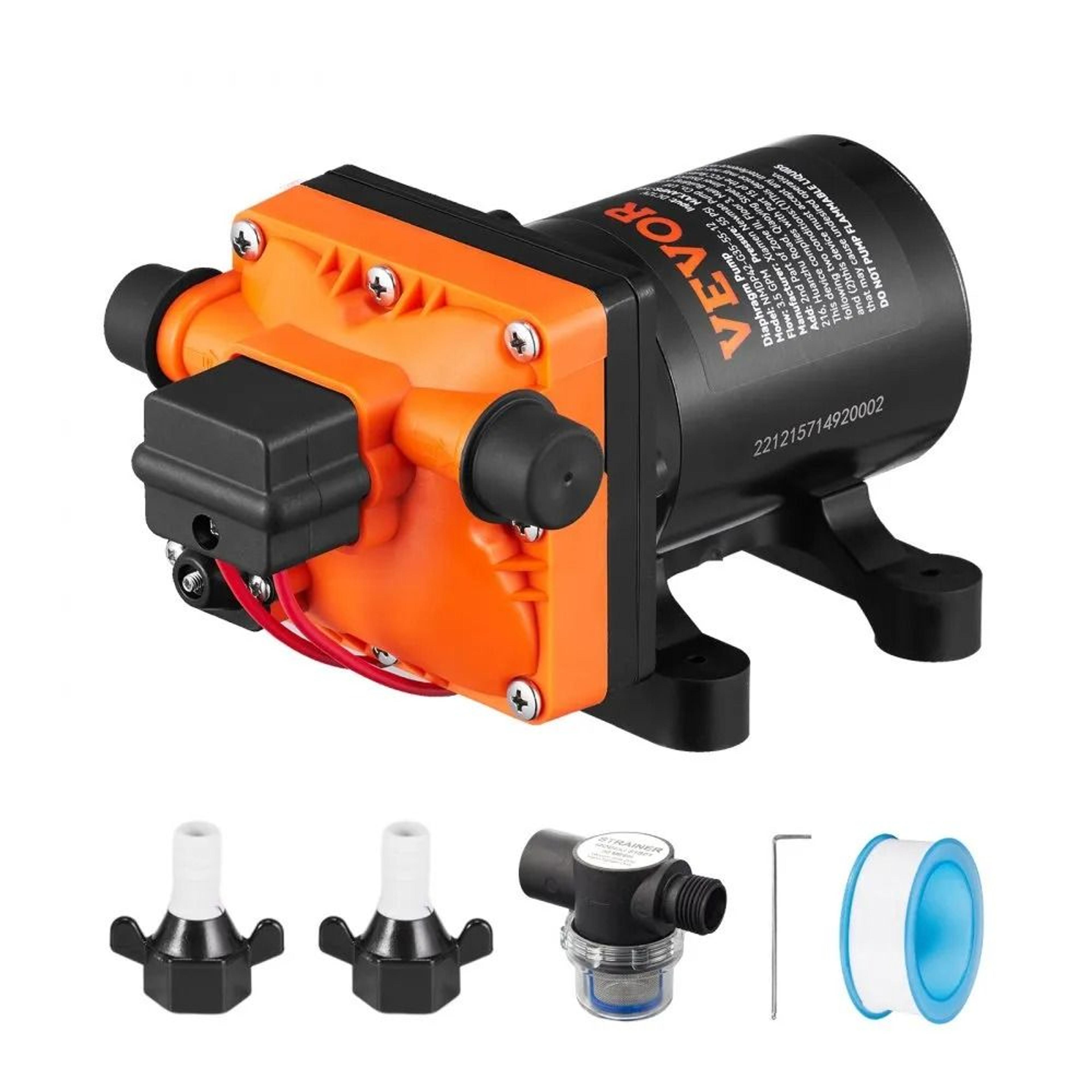 12v diaphragm pump 3.5 gpm self priming water pump with 55 psi pressure switch for rv boat marine