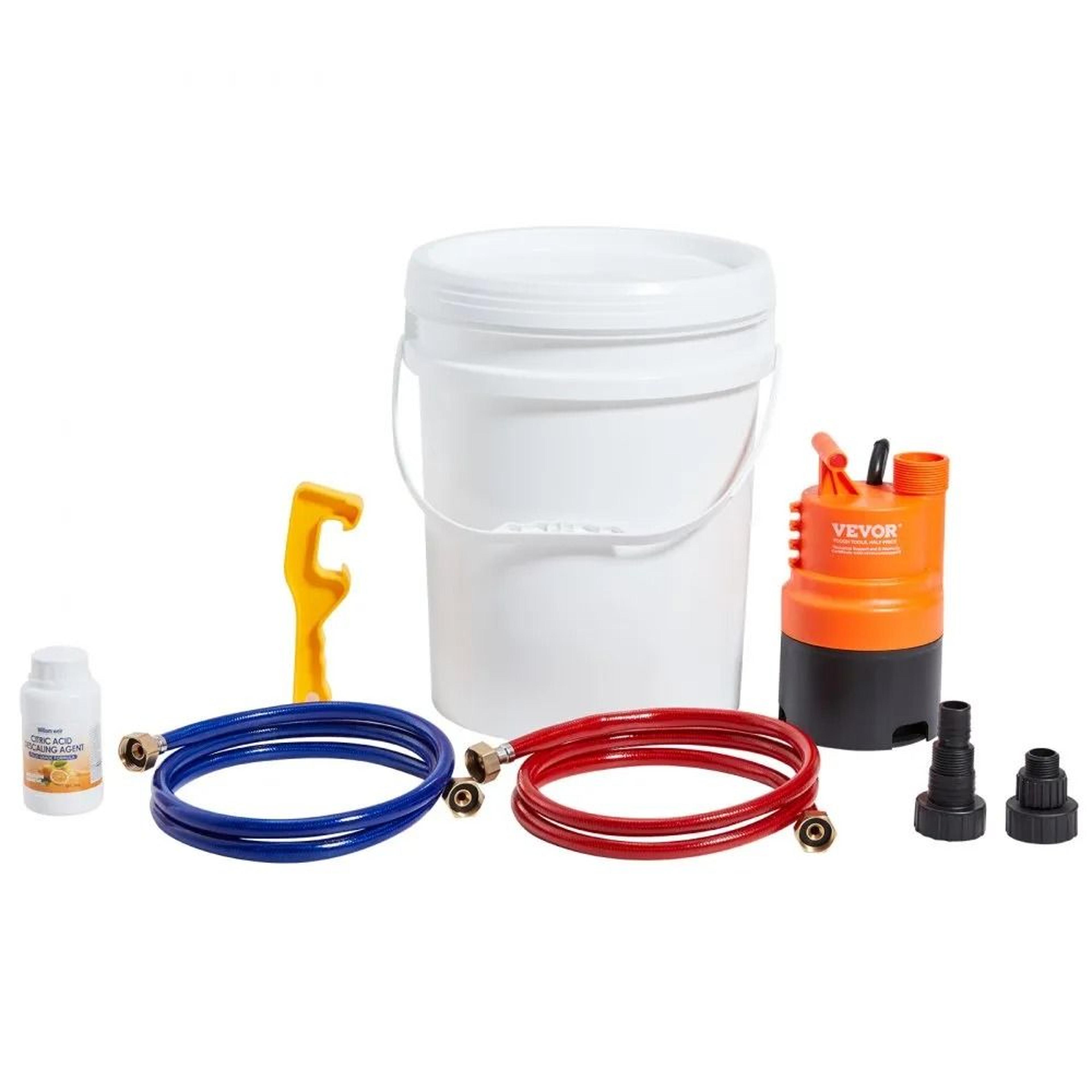 Tankless Water Heater Flush Kit With Pump 5 Gallon Bucket And Descaling Accessories 7