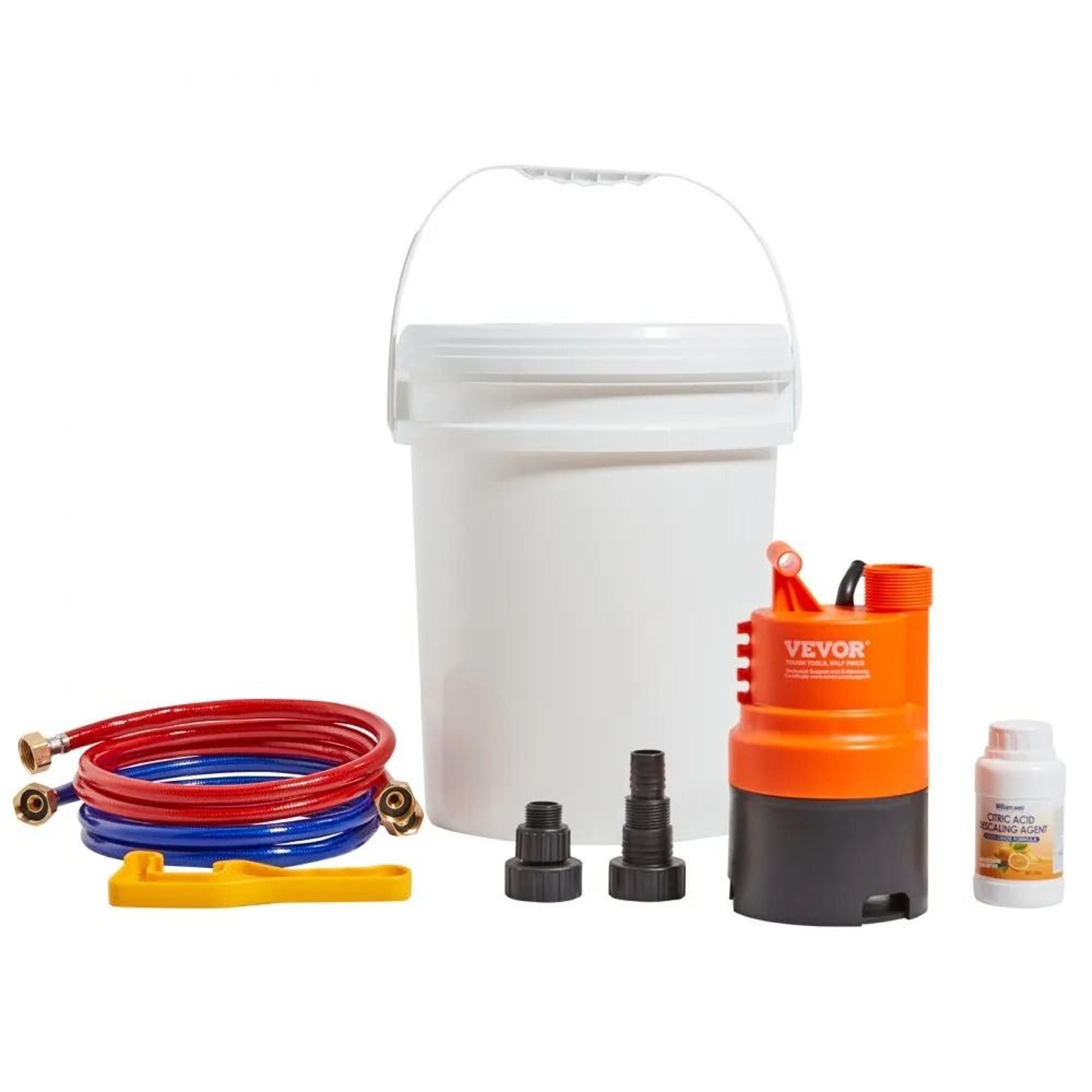 Tankless Water Heater Flush Kit With Pump 5 Gallon Bucket And Descaling Accessories 9