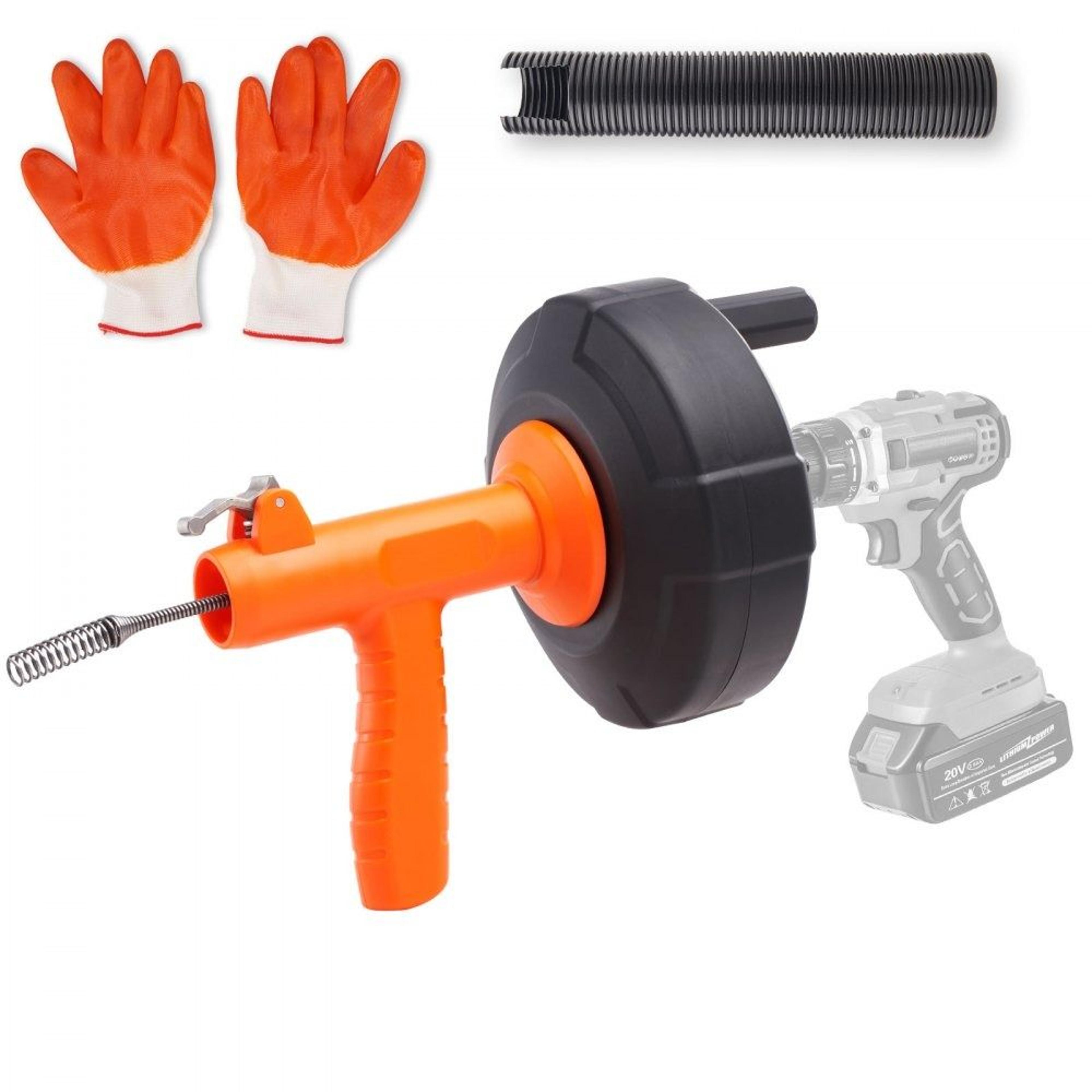 25ft drain auger plumbing snake with drill adapter for easy clog removal