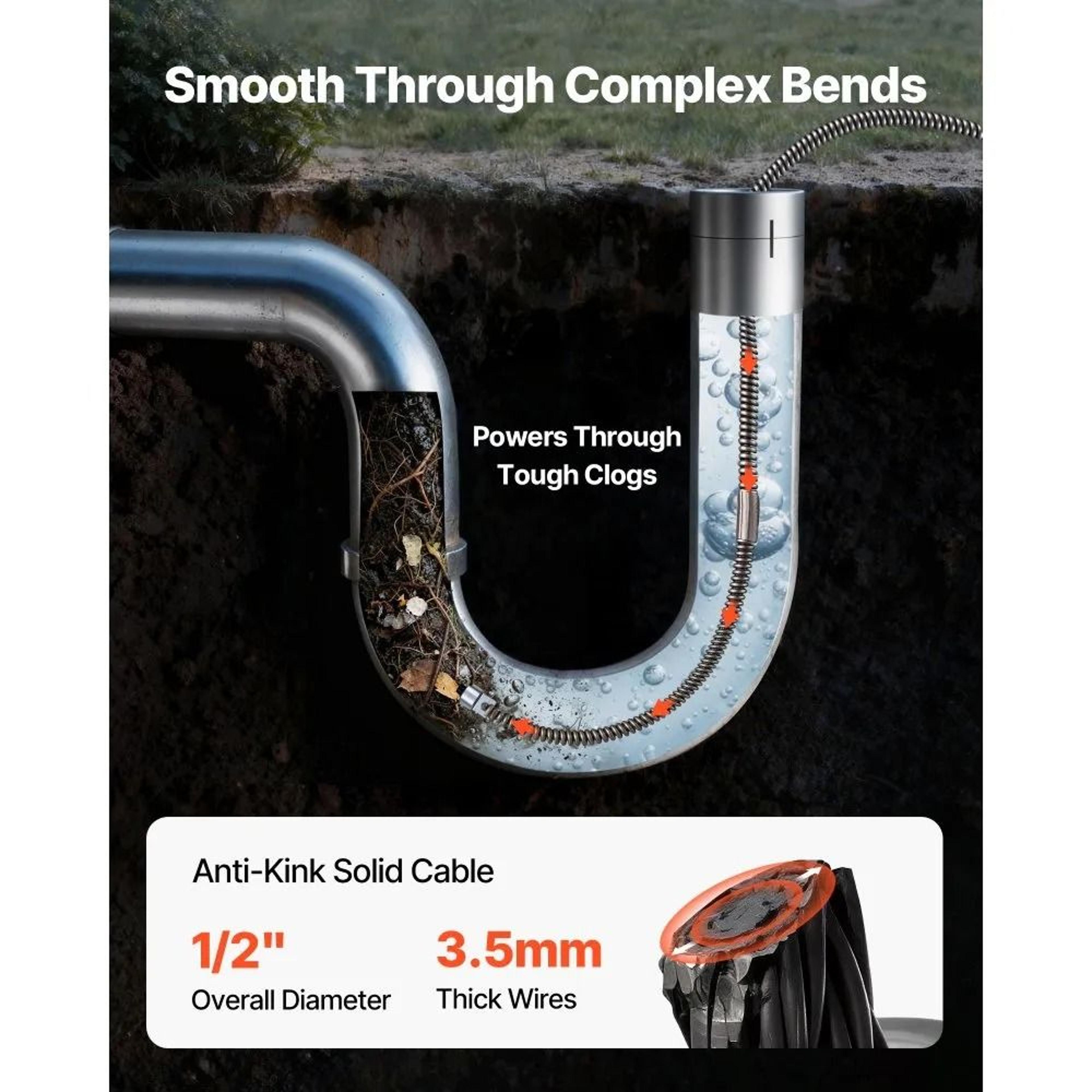 75 Ft X 12 Inch Drain Cleaning Cable Solid Core Sewer Auger Snake For 2 To 4 Inch Pipes 3