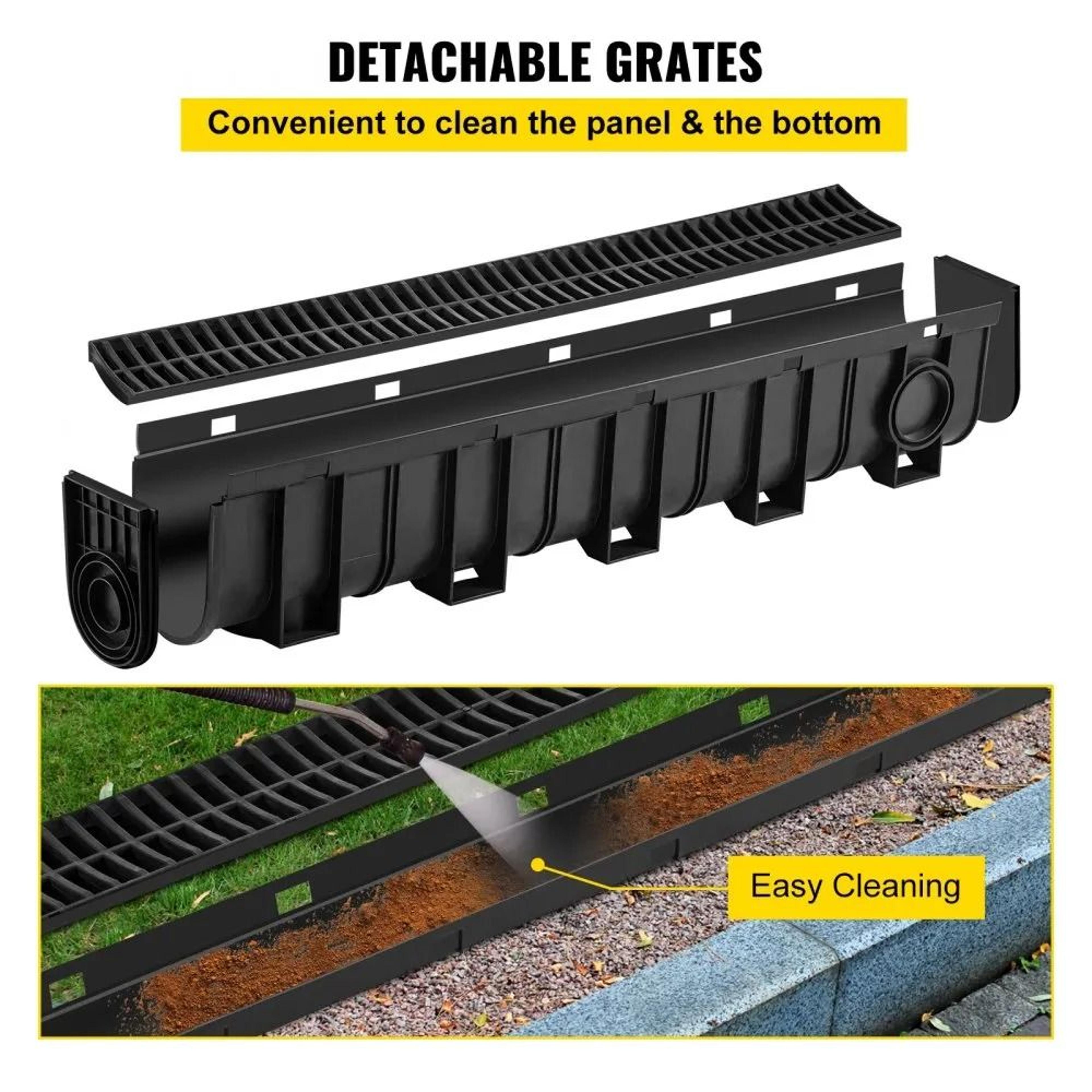 Trench Drain System With Plastic Grate 4 Pack HDPE Channel Drain For Driveways Gardens And Garages 4