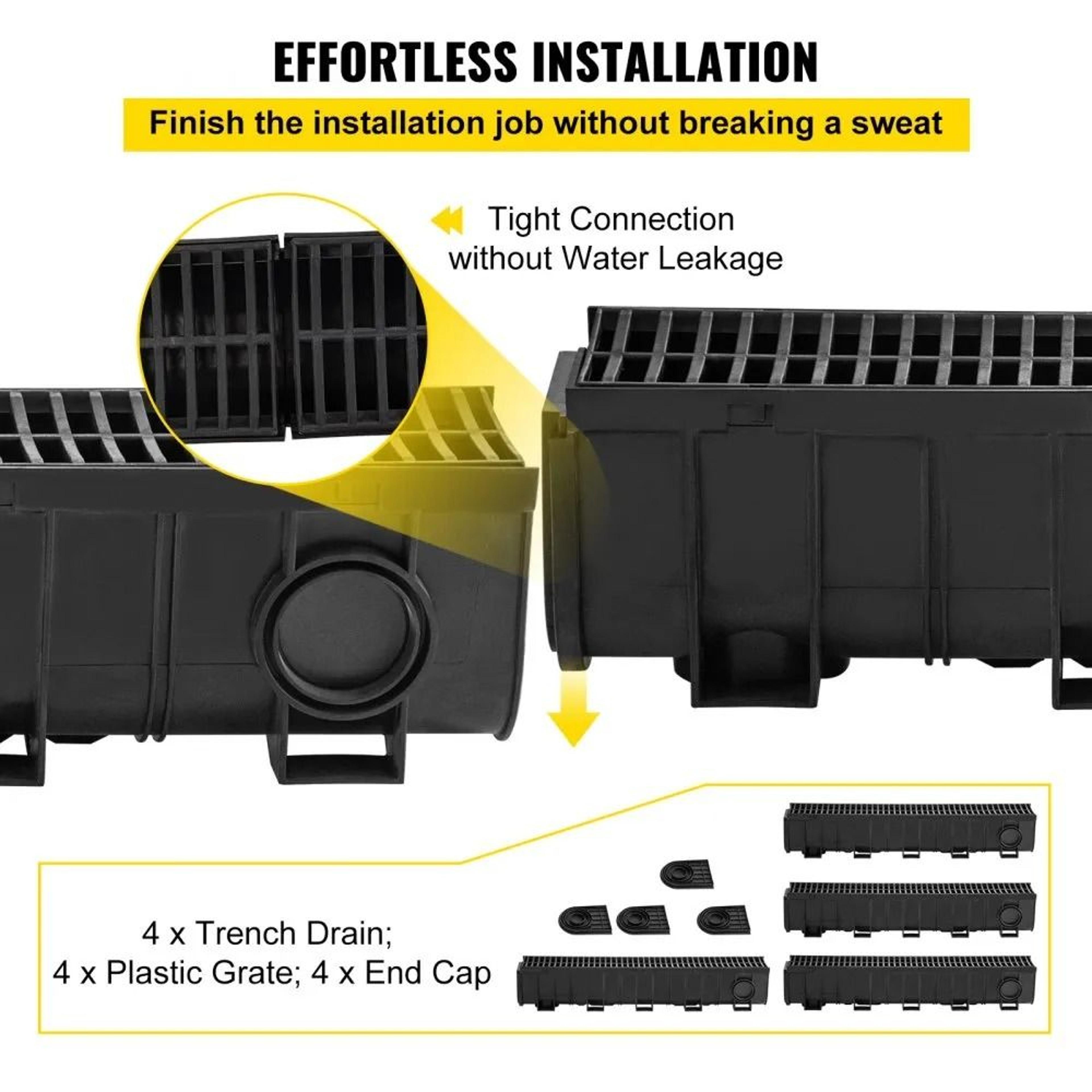 Trench Drain System With Plastic Grate 4 Pack HDPE Channel Drain For Driveways Gardens And Garages 5