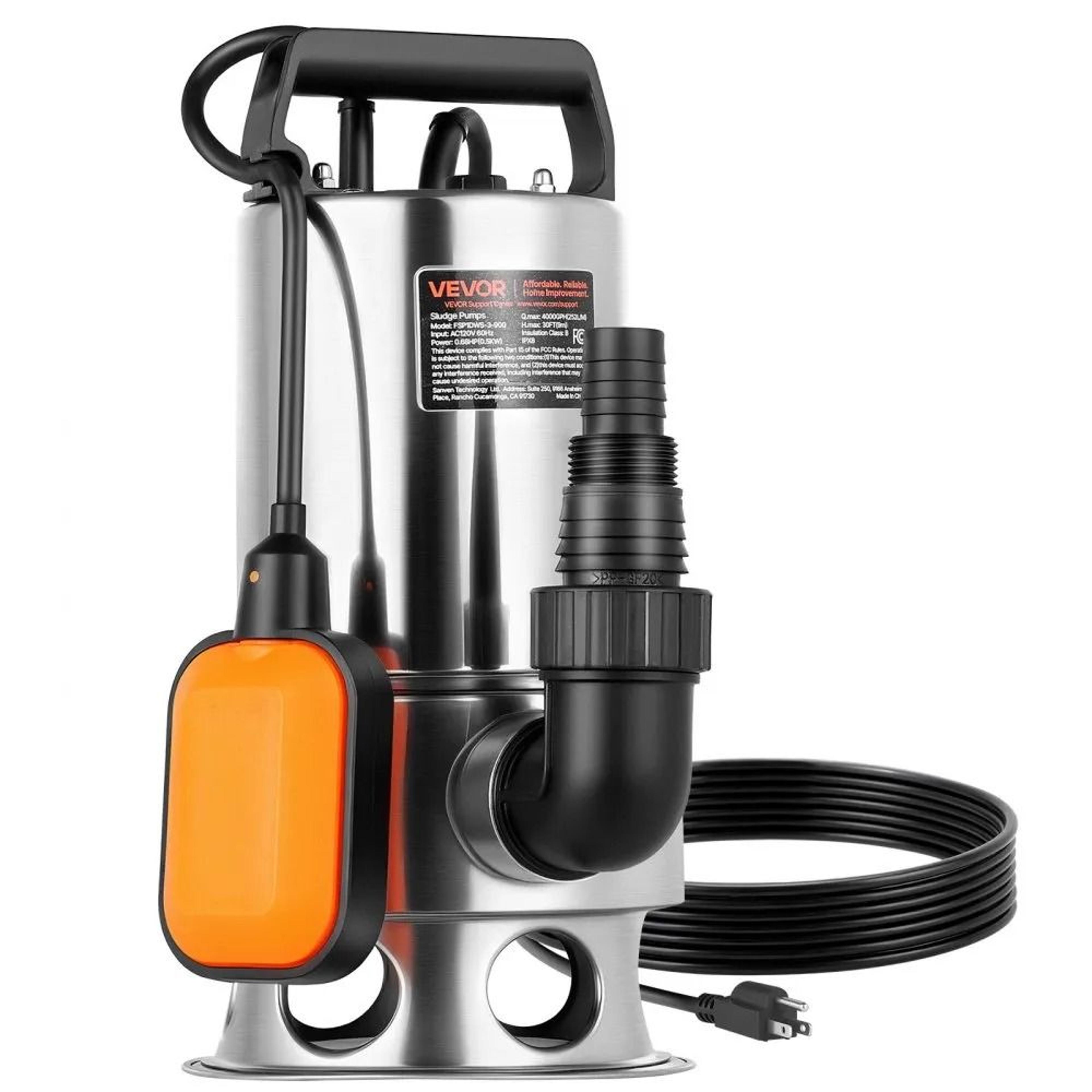 0.68 hp submersible sump pump 4000 gph stainless steel dirty water pump with float switch