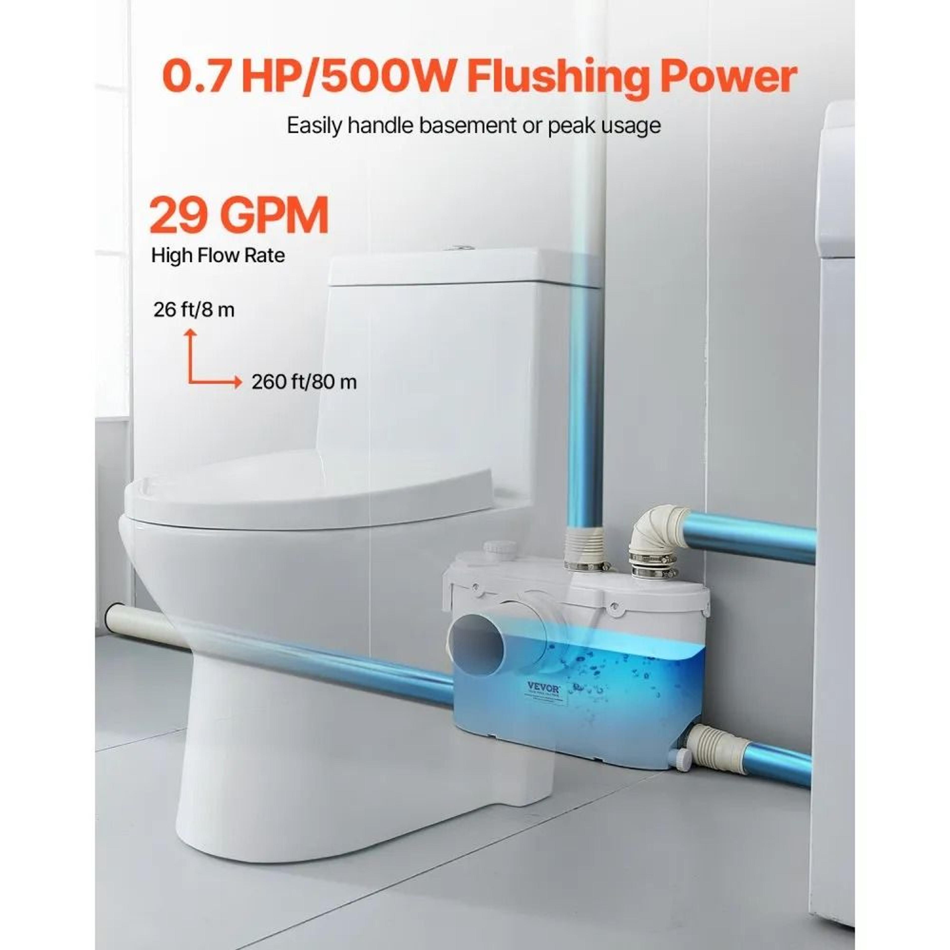 Macerator Pump 500W 29 GPM High Flow Toilet Sewerage Pump With 26 Ft Lift 5