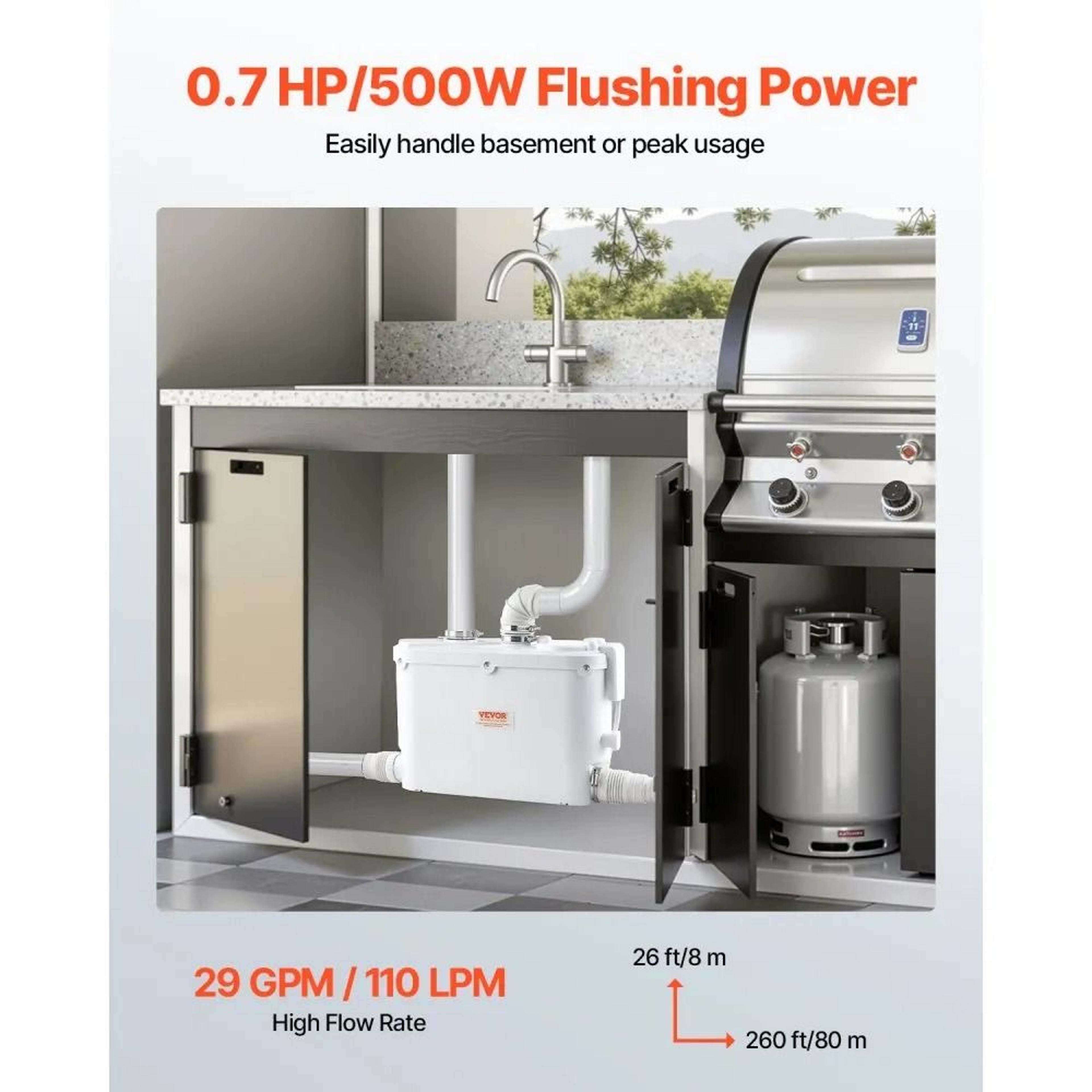 High Power Macerator Pump 500W 29 GPM Upflush Sewage Pump For Toilet Sink Shower And Laundry 4