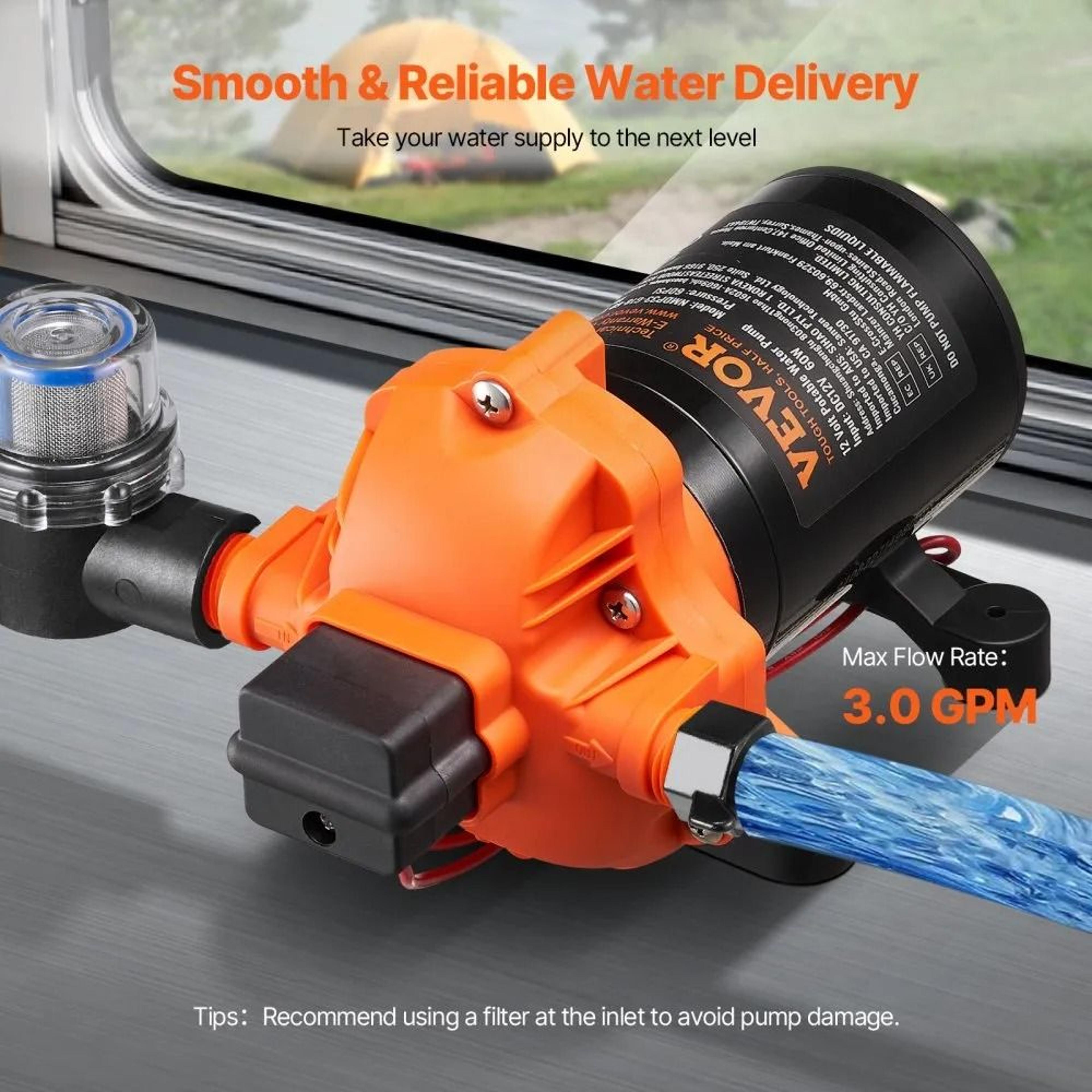 12V Water Pump 3GPM Diaphragm Pump With Adjustable Pressure Switch For RV Marine Camper 3