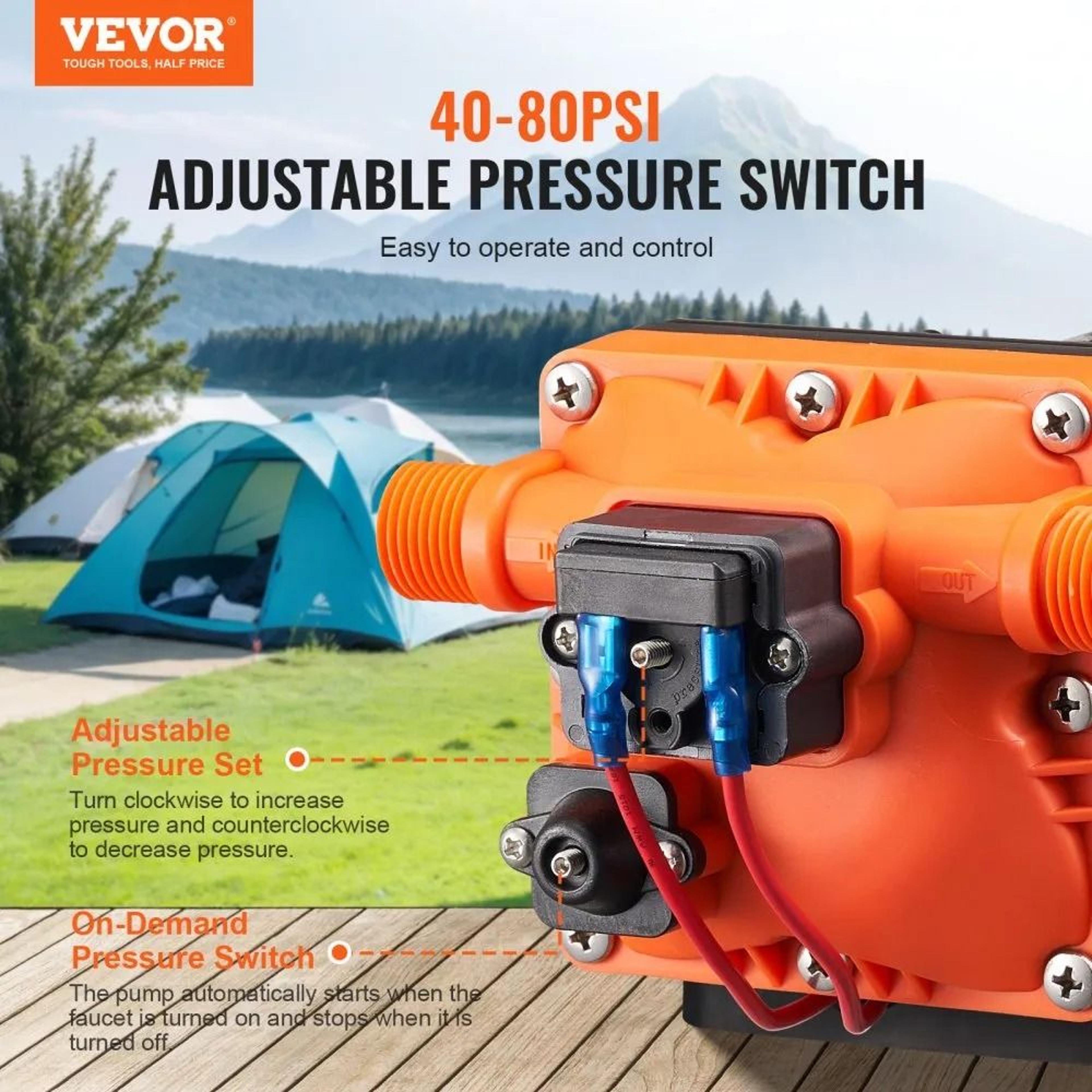 12V Water Pump 3GPM Diaphragm Pump With Adjustable Pressure Switch For RV Marine Camper 5