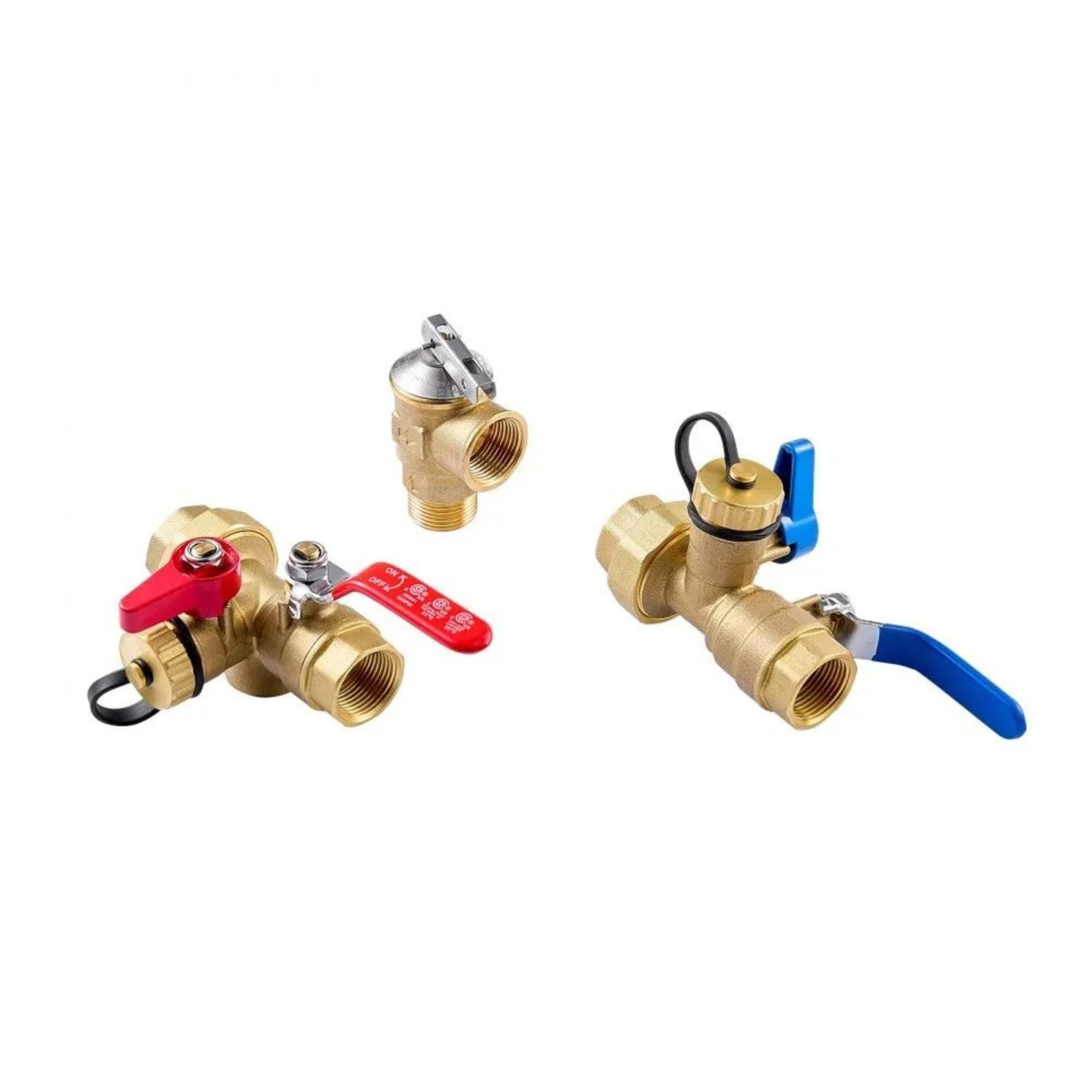 3/4 inch tankless water heater service valve kit with isolation valves and relief valve