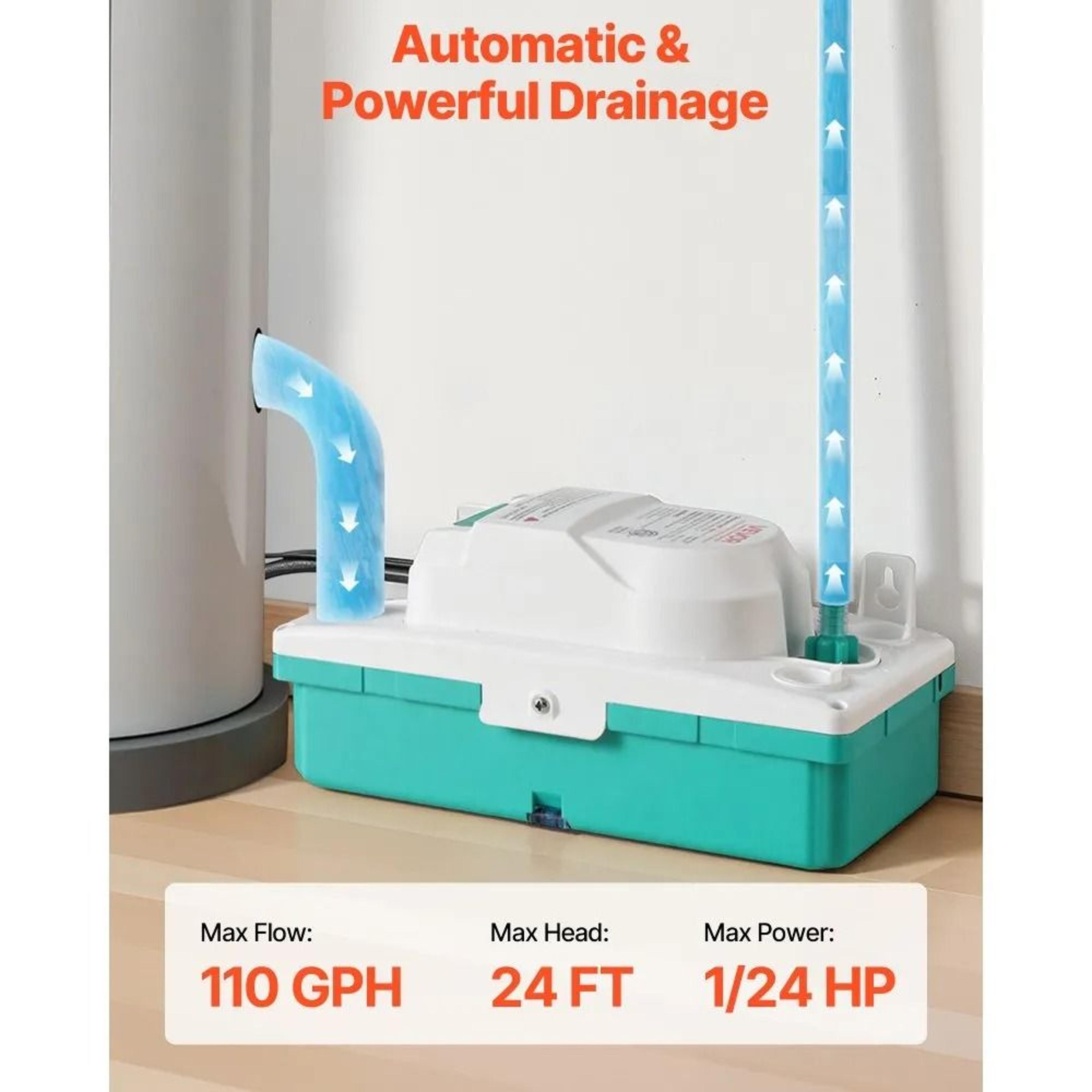 Condensate Pump 124 HP 110 GPH Automatic AC Drain Pump With 24 Ft Lift 3