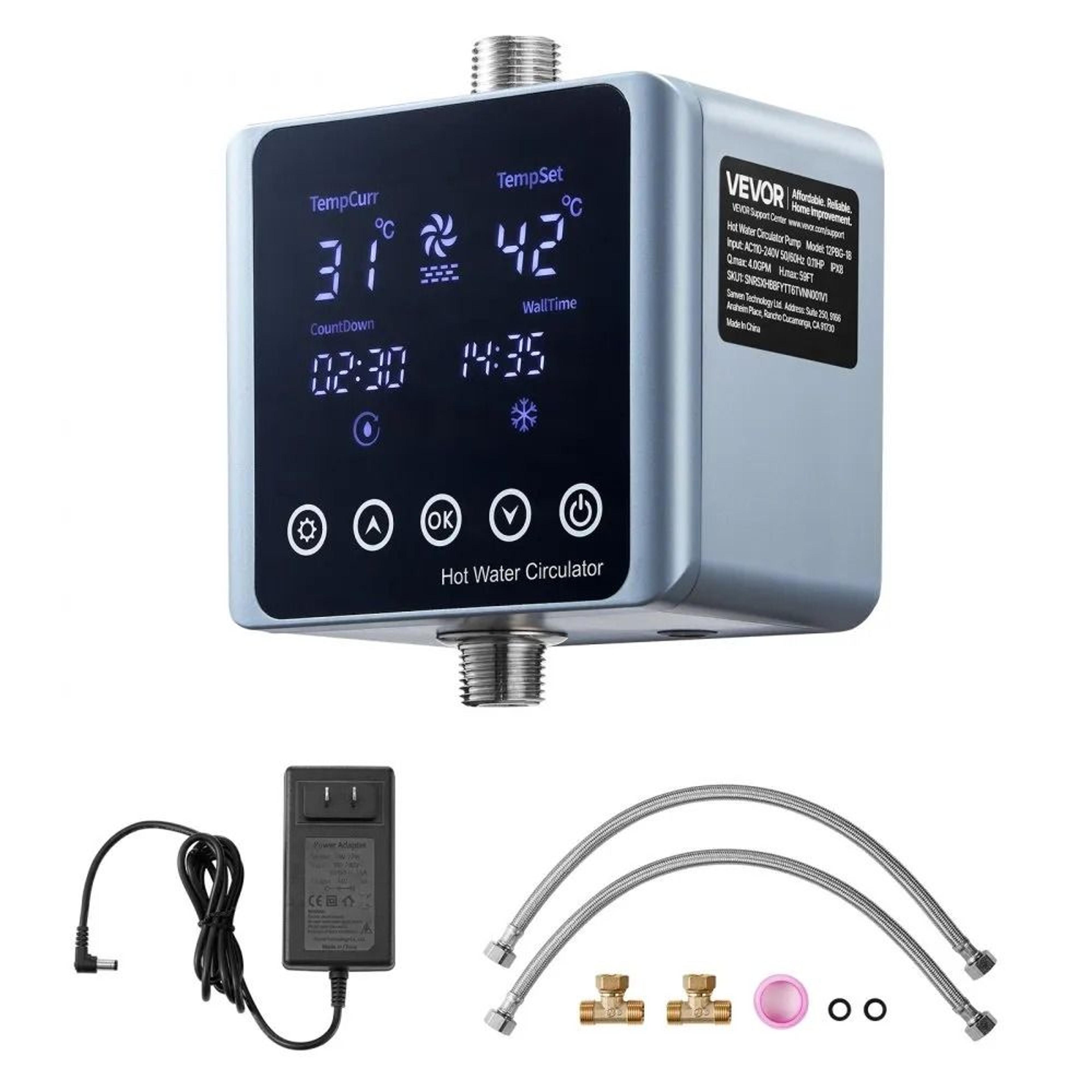 smart hot water recirculating pump kit with digital timer thermostat and under sink circulator