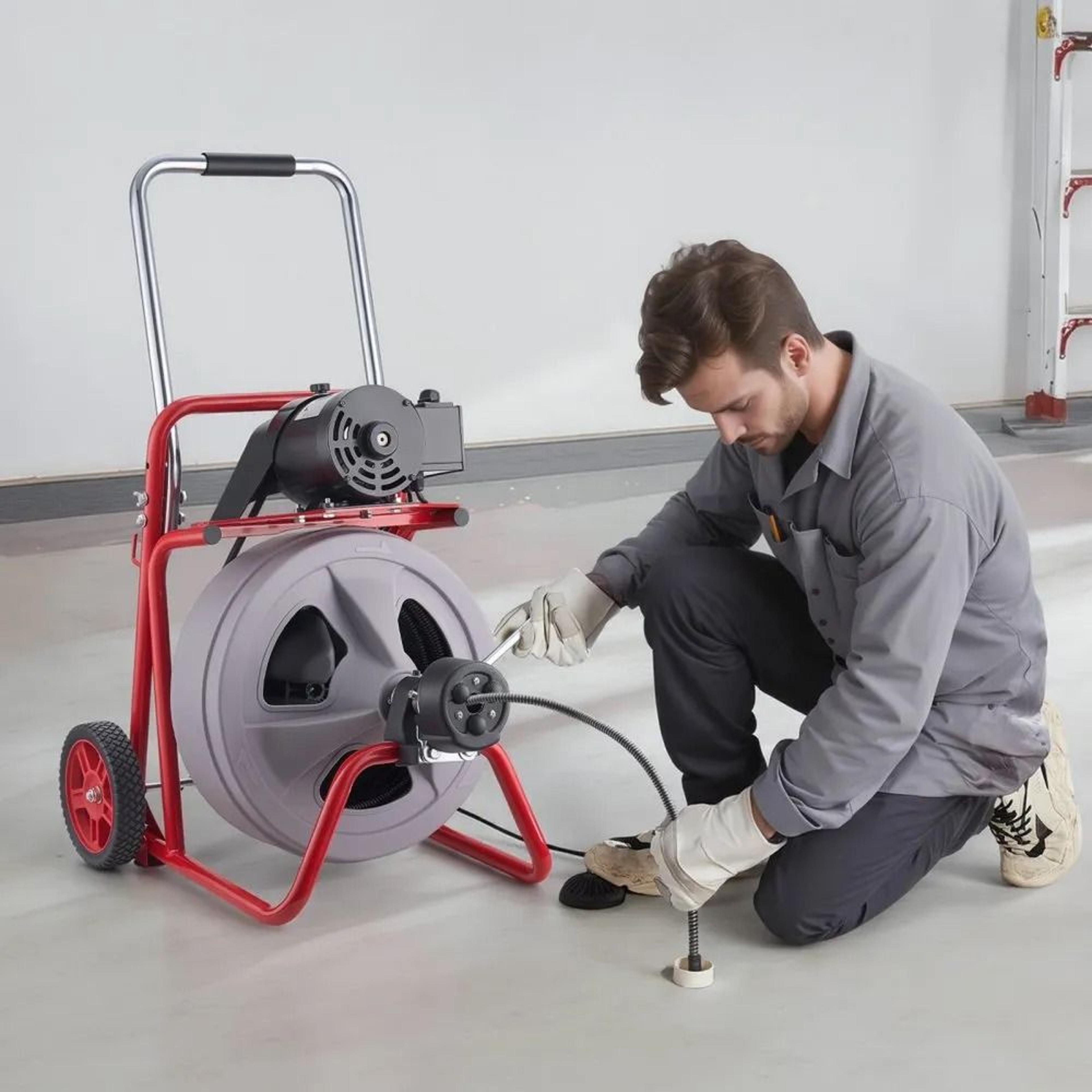 75 FT Drain Cleaner Machine Auto Feed Sewer Snake Auger With 8 Cutters 6
