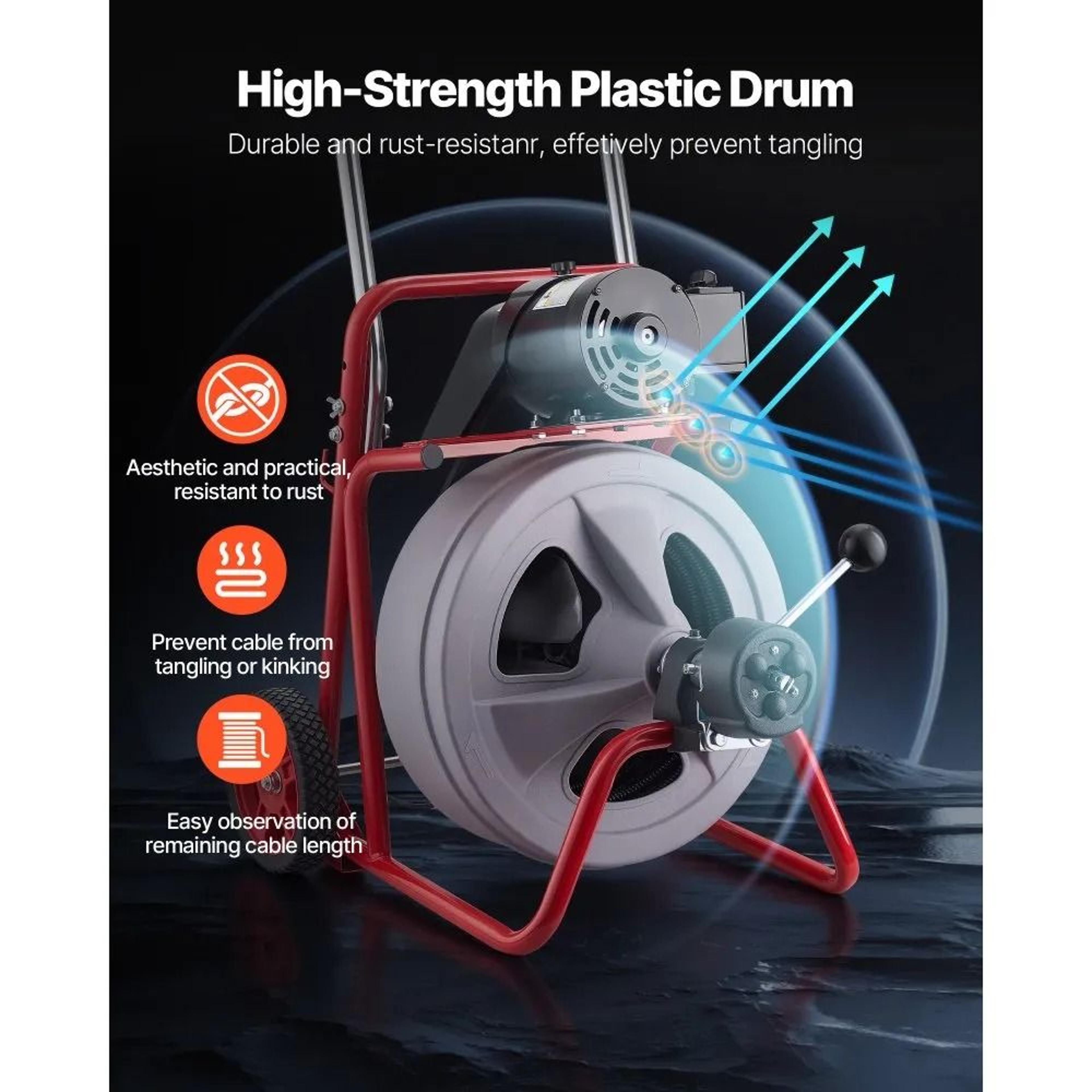 75 FT Drain Cleaner Machine Auto Feed Sewer Snake Auger With 8 Cutters 4