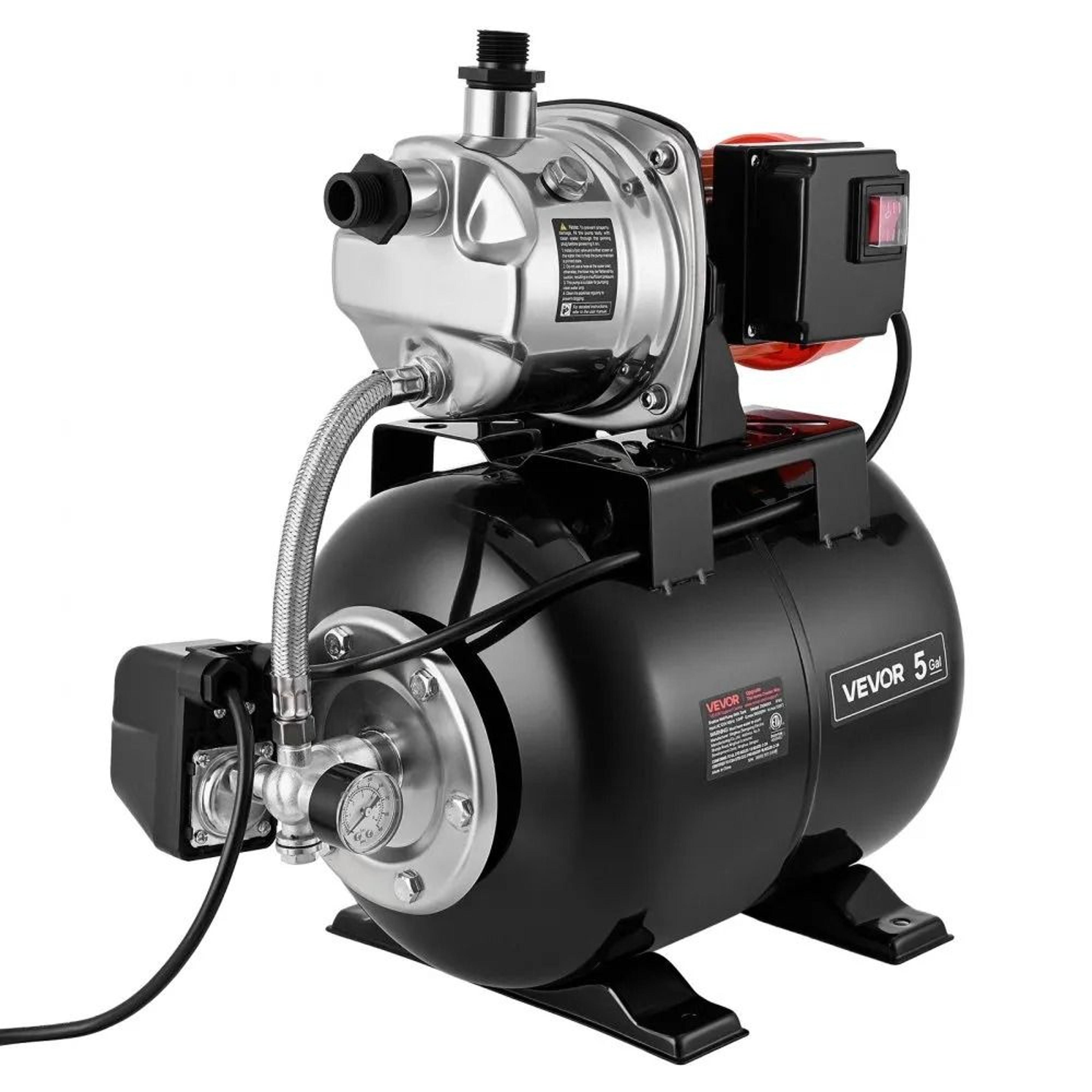 1 hp shallow well pump with pressure tank 1000 gph stainless steel water booster system