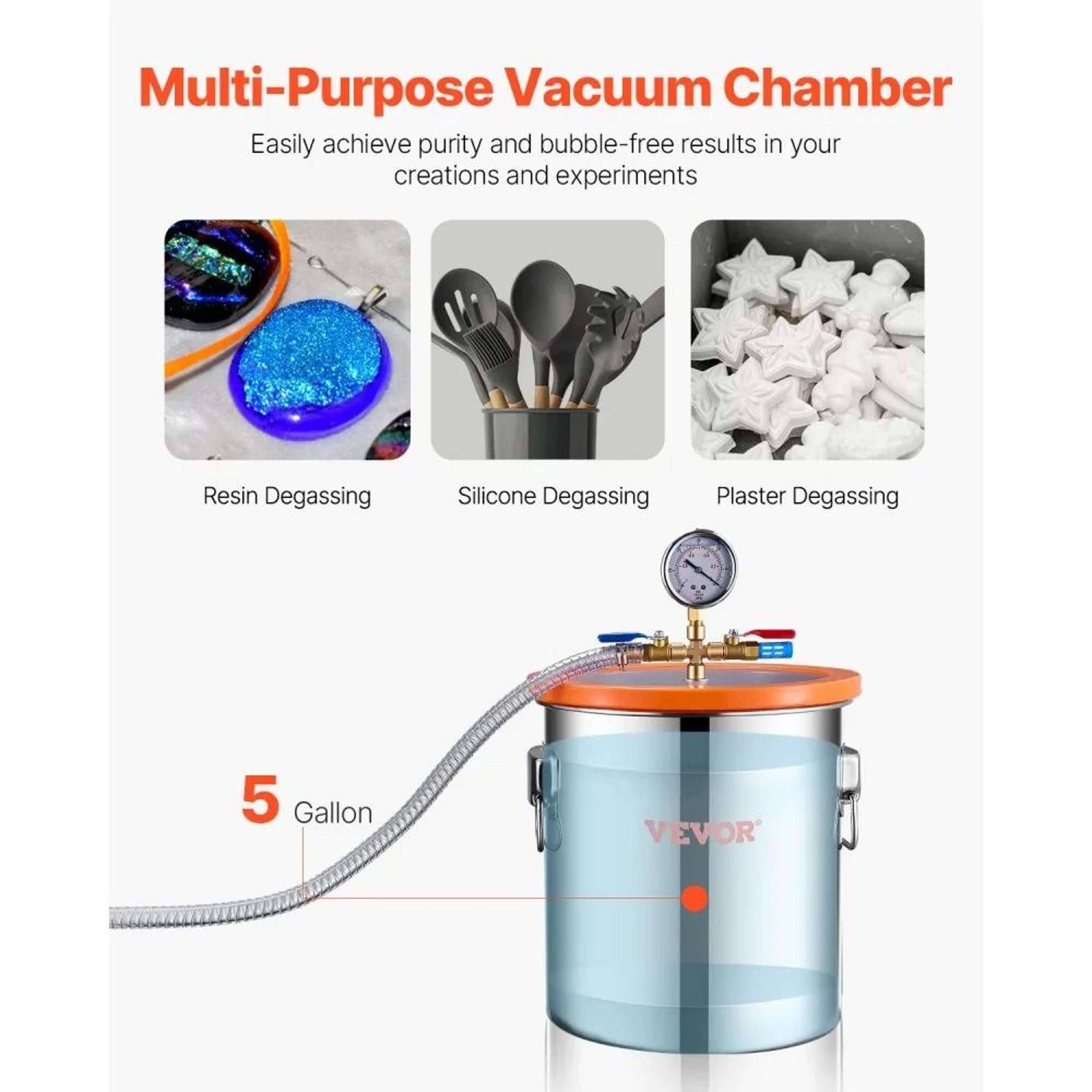 5 Gallon Vacuum Chamber And 35 CFM Pump Kit For Resin Degassing And Silicone Bubble Removal 2