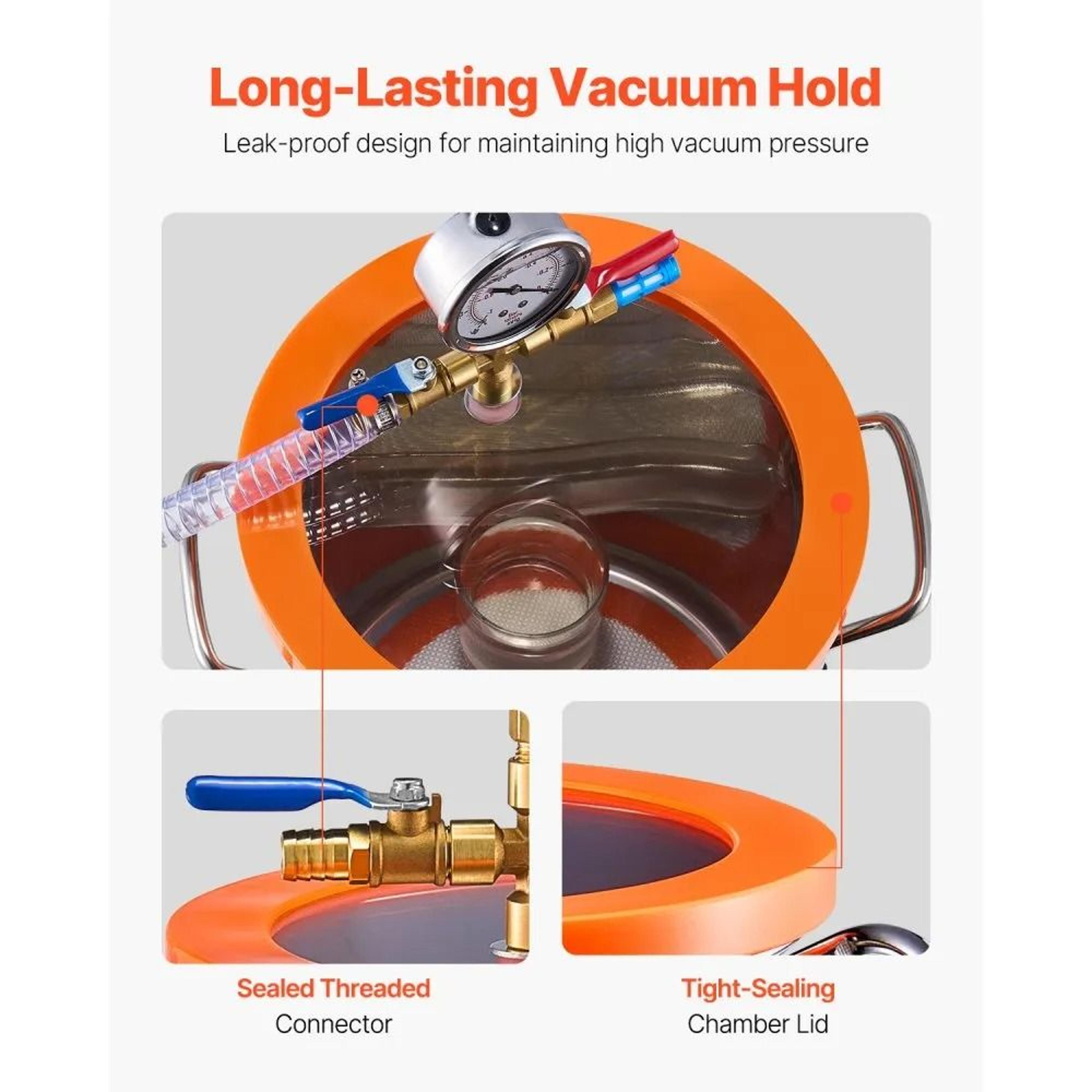 5 Gallon Vacuum Chamber And 35 CFM Pump Kit For Resin Degassing And Silicone Bubble Removal 4