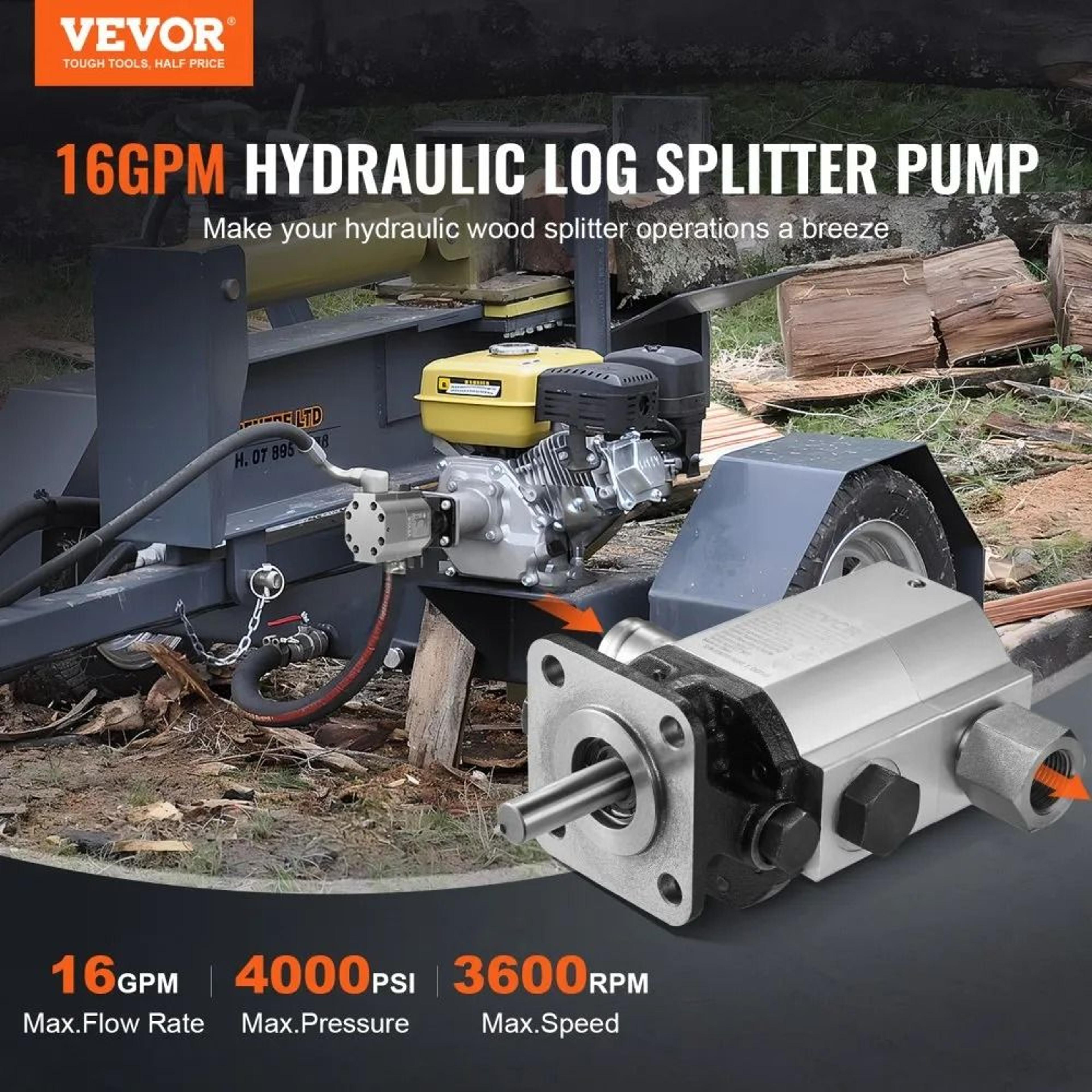 16 GPM Hydraulic Log Splitter Pump 2 Stage 4000 PSI Gear Pump For Wood Splitters 1