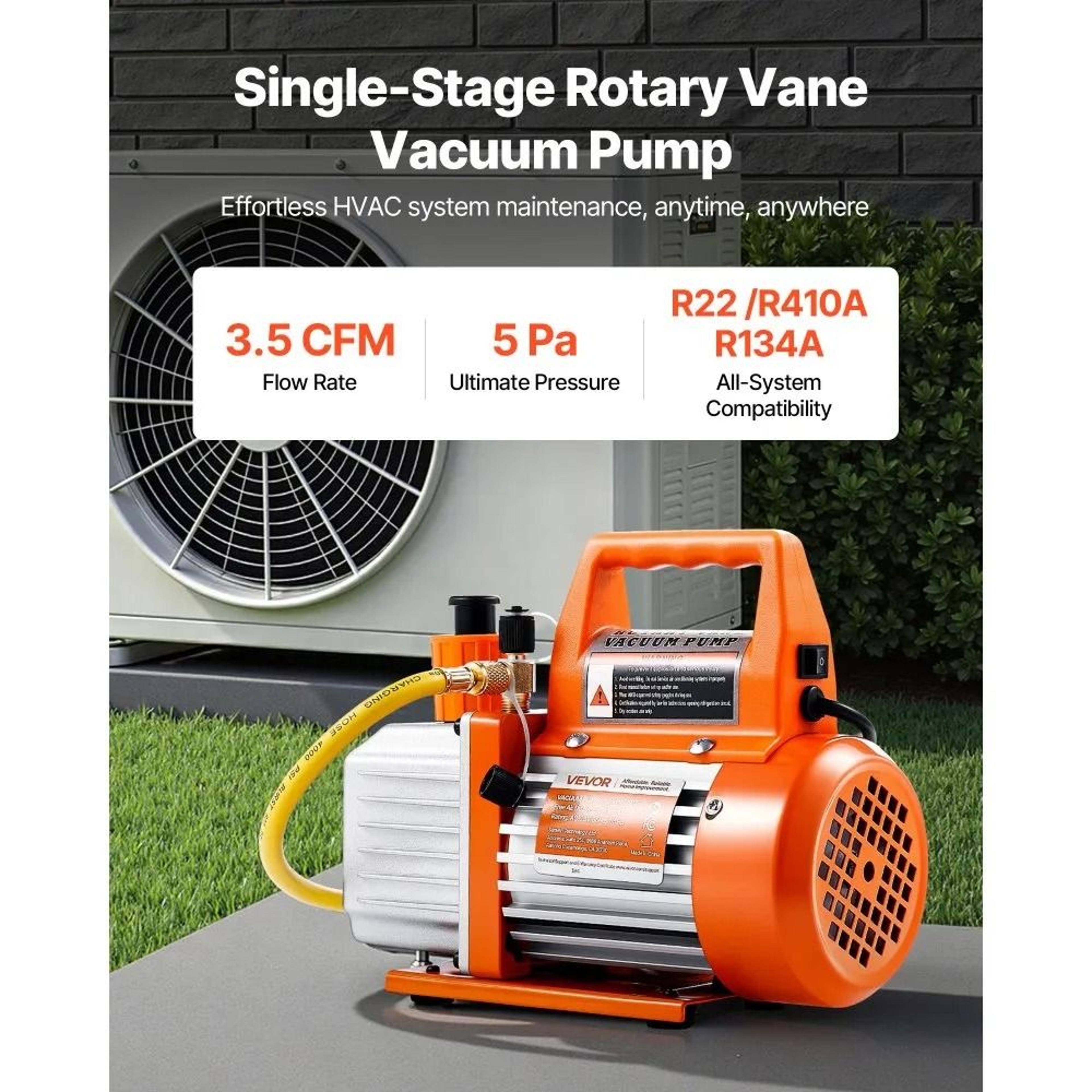 35 CFM HVAC Vacuum Pump Single Stage Rotary Vane AC Pump With Oil For R134a R22 R410a Systems 1