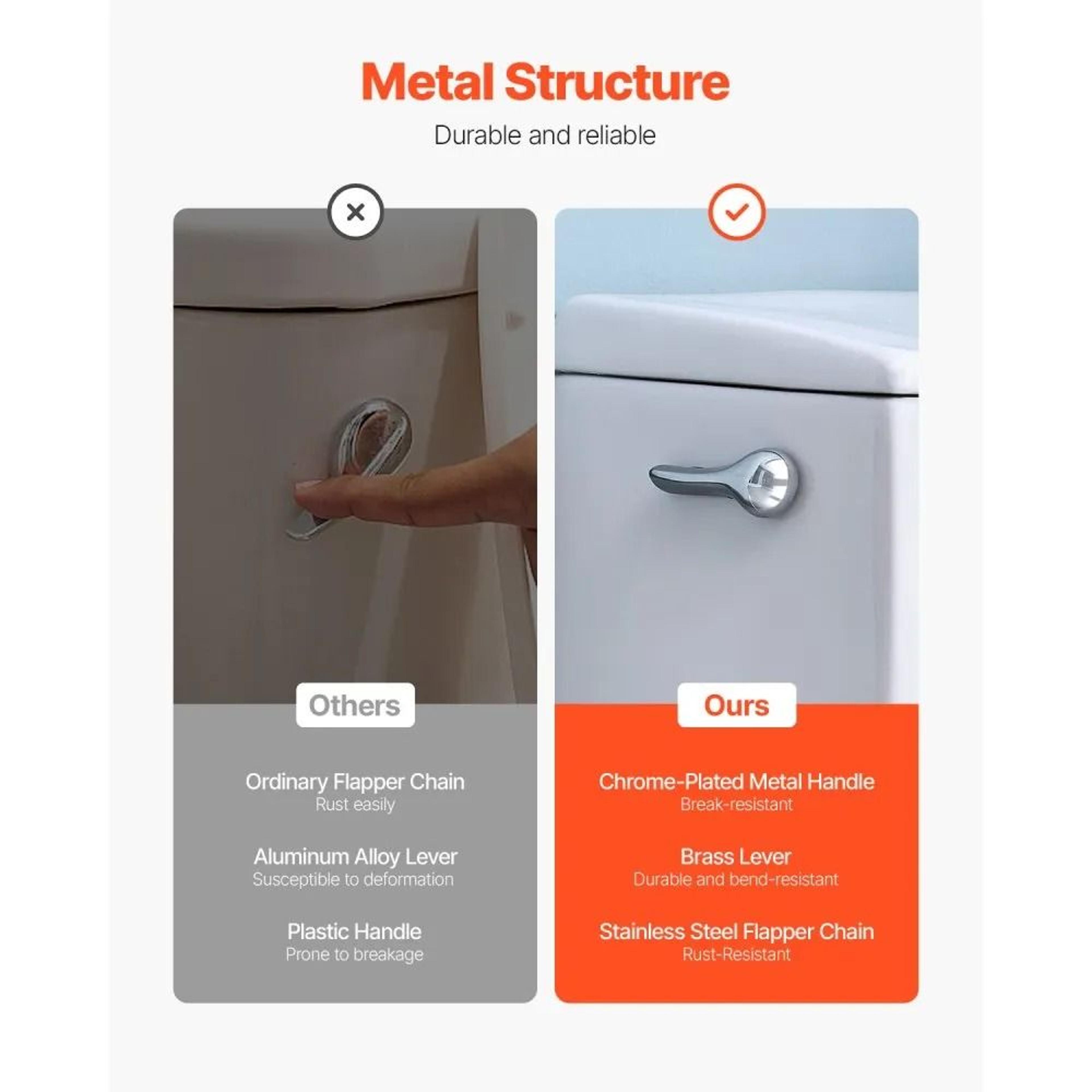 Universal Toilet Handle Replacement Kit Chrome Side Mount Flush Lever With Stainless Steel Chain 2