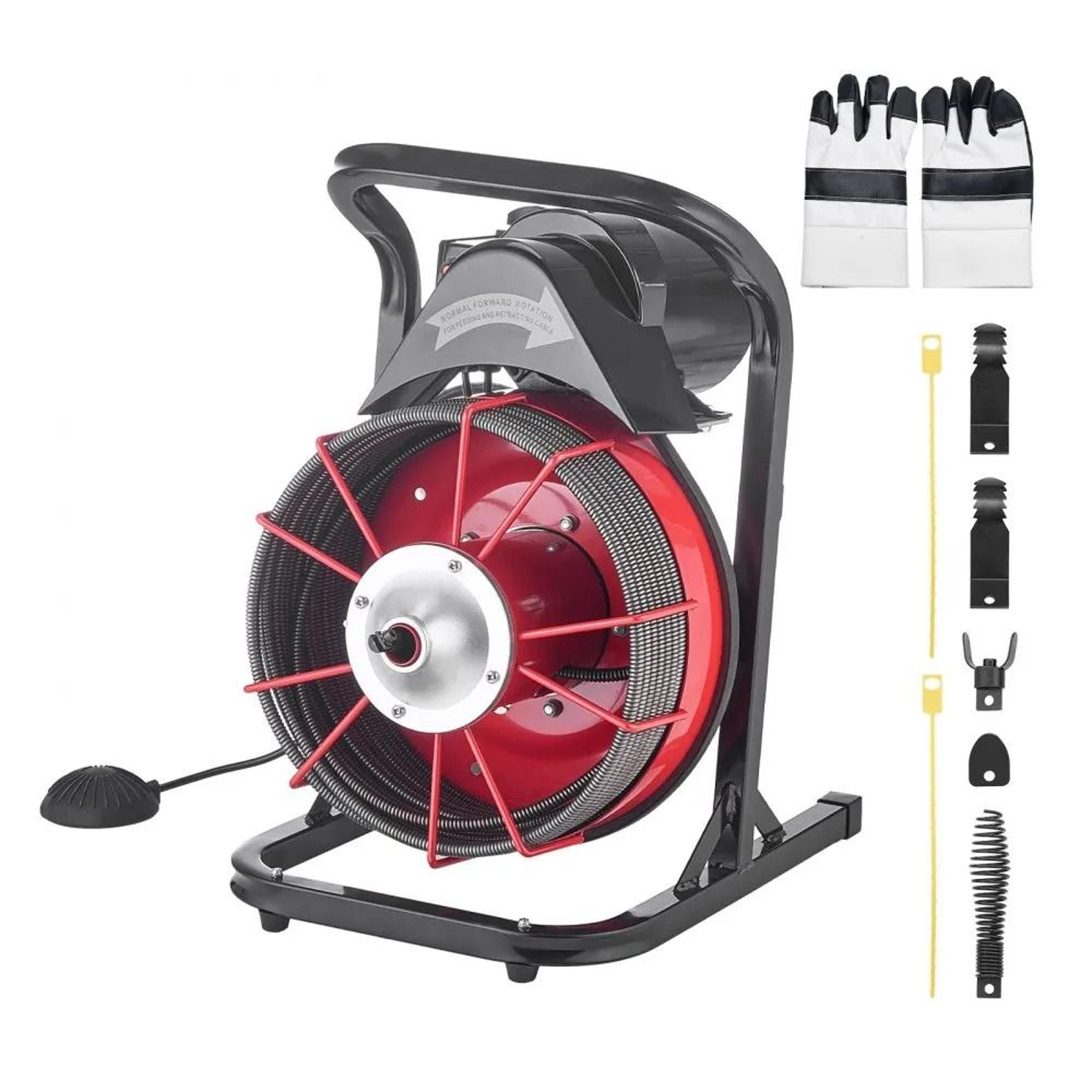 75 FT Drain Cleaner Machine Sewer Snake Auger With 4 Cutters For 2 To 6 Inch Pipes 7