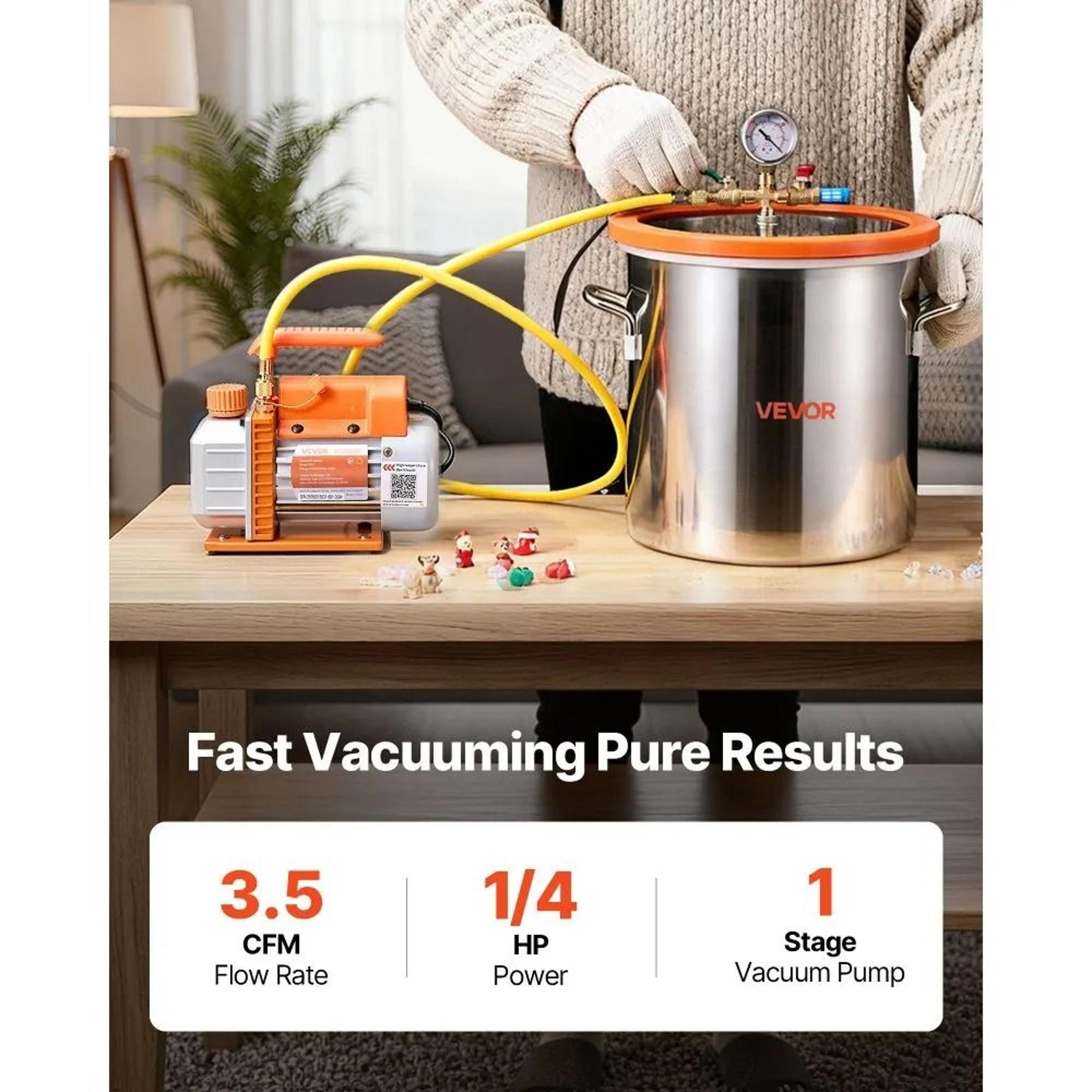 5 Gallon Vacuum Chamber Kit With 35 CFM Pump For Resin Degassing And Wood Stabilizing 4