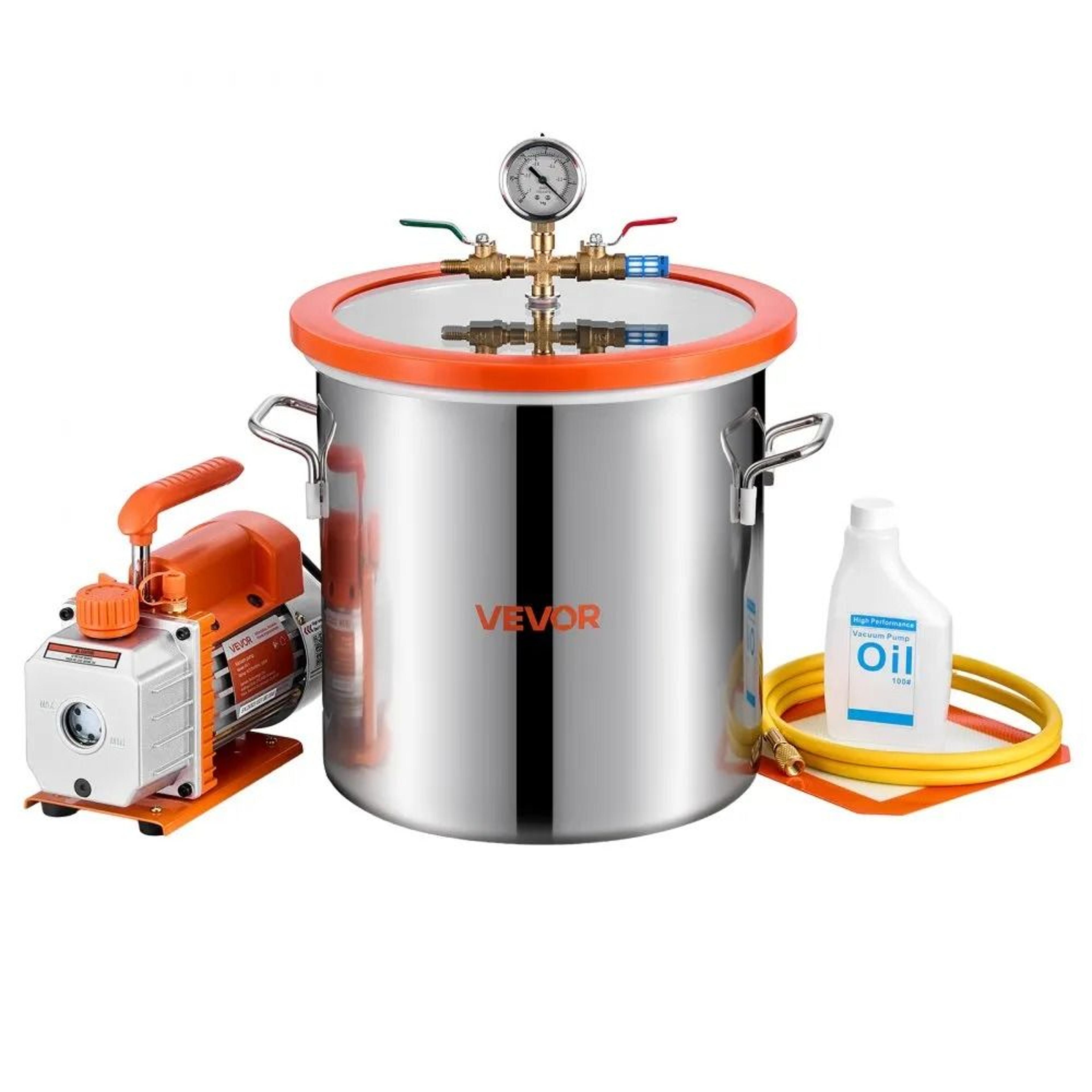 5 gallon vacuum chamber kit with 3.5 cfm pump for resin degassing and wood stabilizing