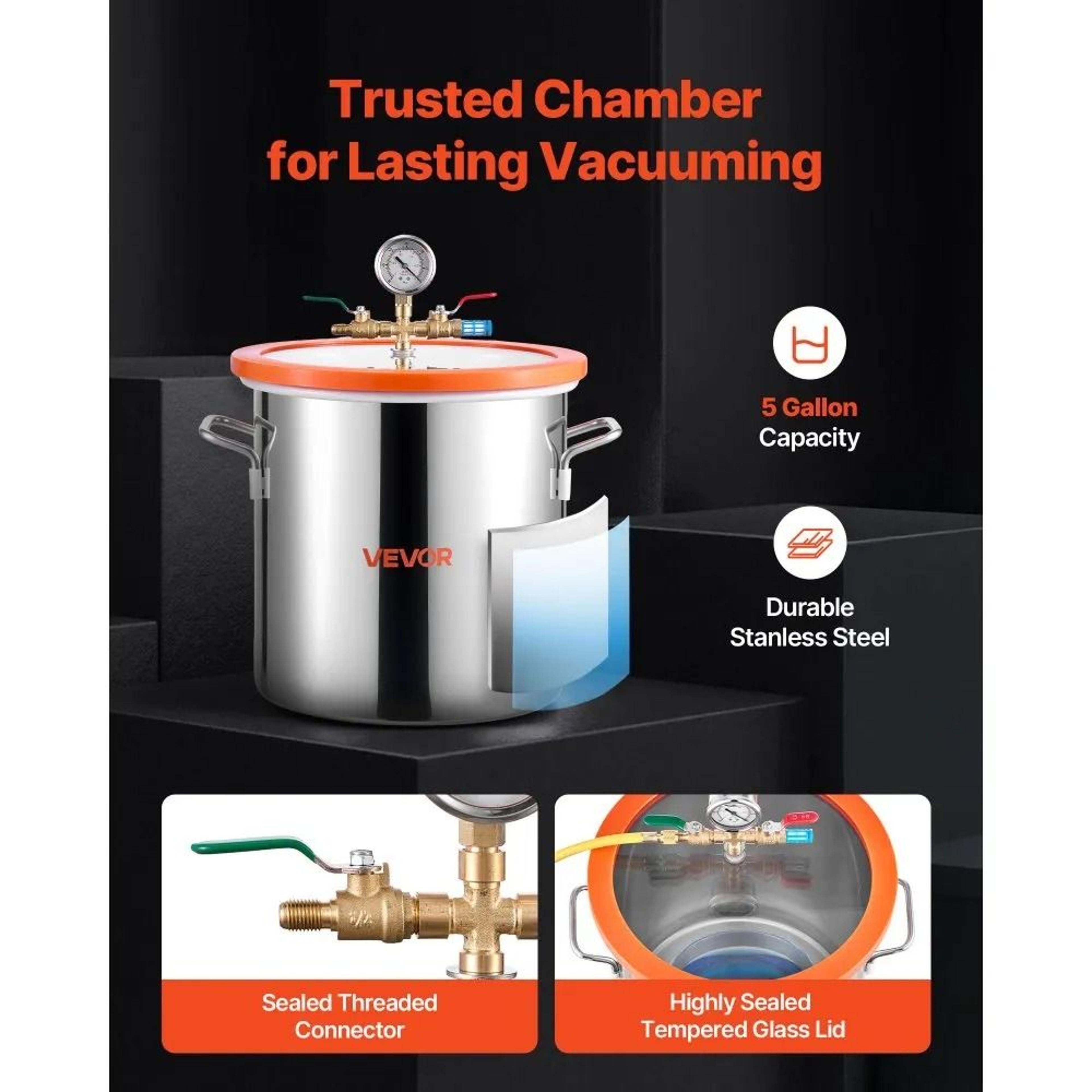 5 Gallon Vacuum Chamber Kit With 35 CFM Pump For Resin Degassing And Wood Stabilizing 2