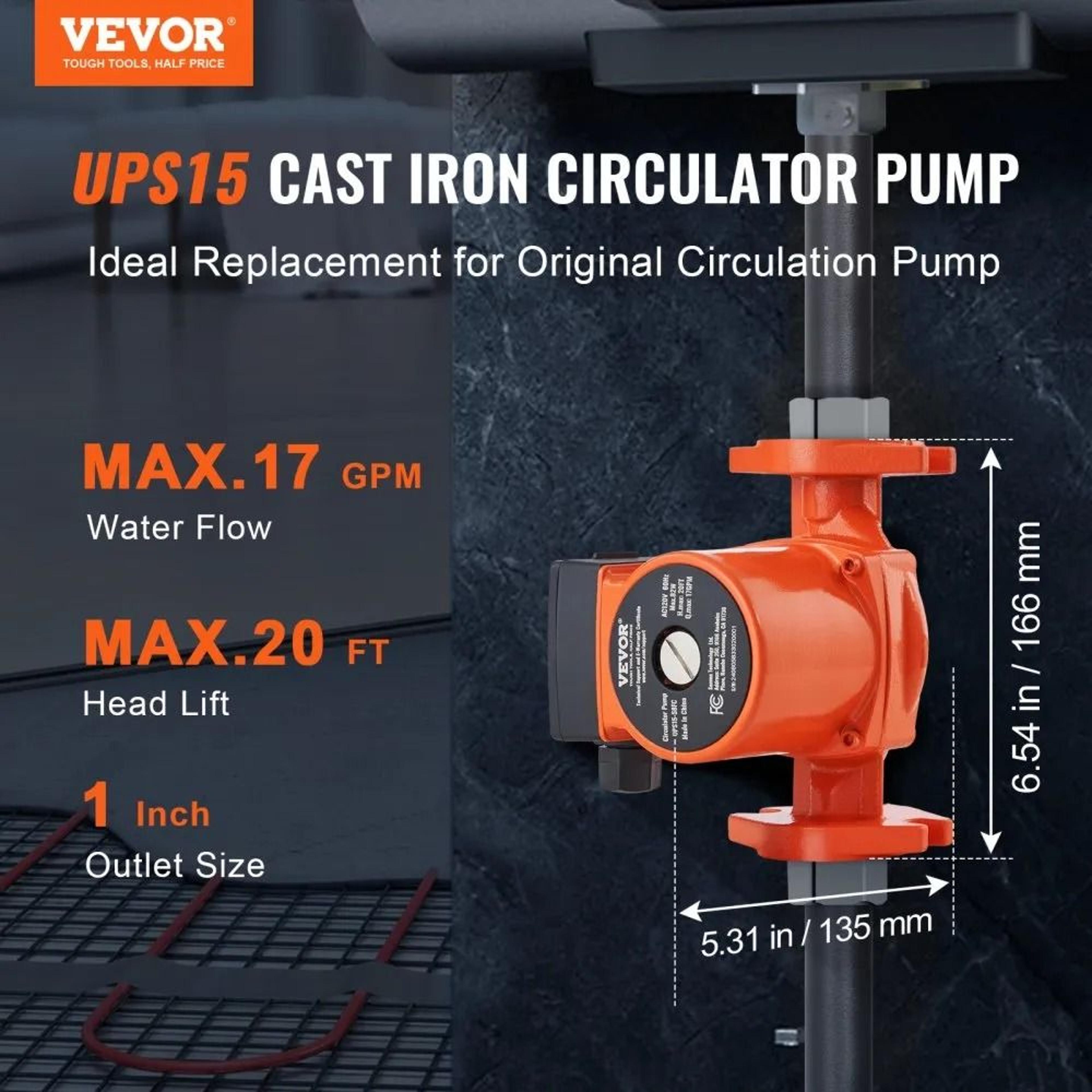 UPS1558FC Hot Water Recirculating Pump 110V 17 GPM 3 Speed Quiet Circulator Pump 2