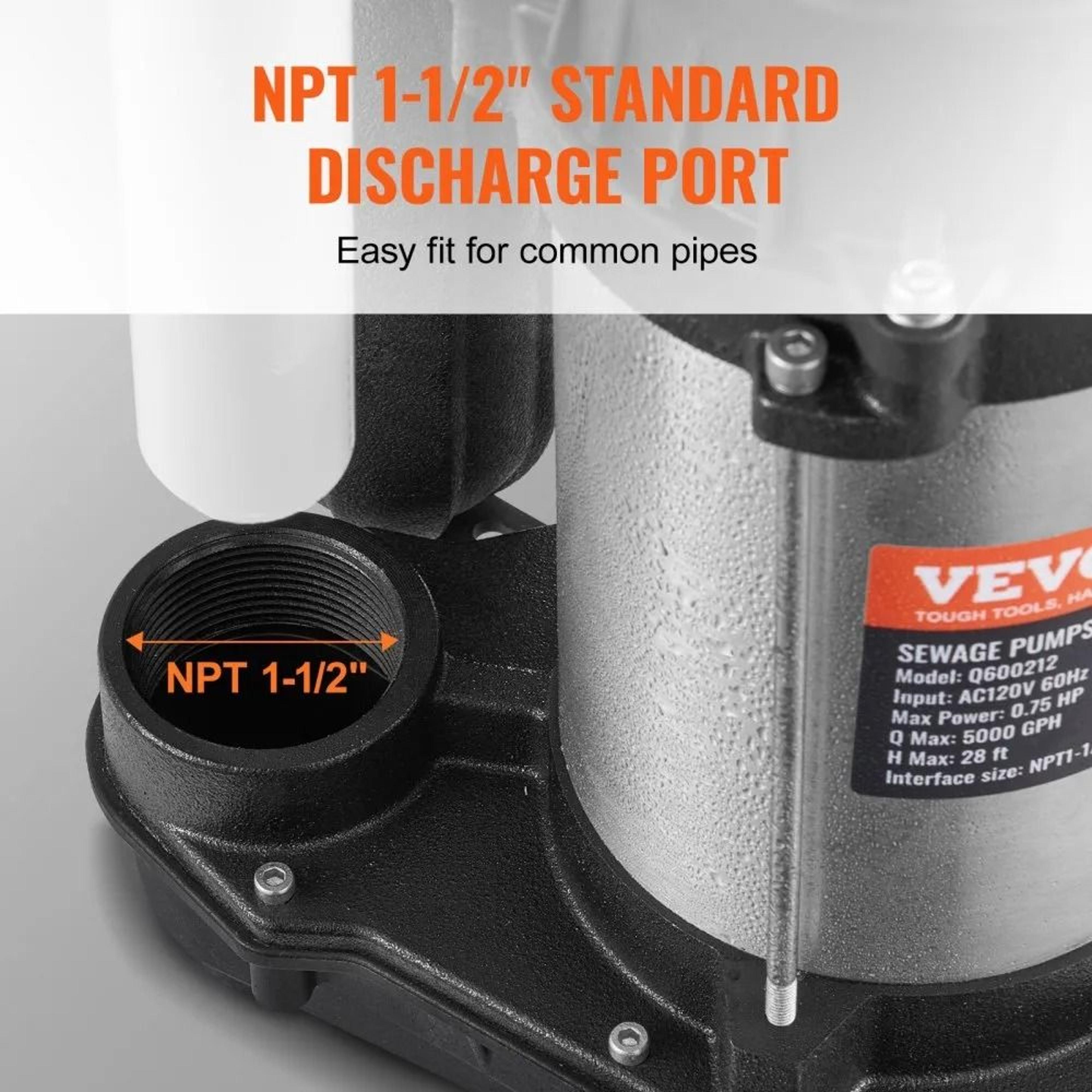 075HP Submersible Sewage Pump 5000 GPH Automatic Drainage Pump With 28 Ft Lift 1