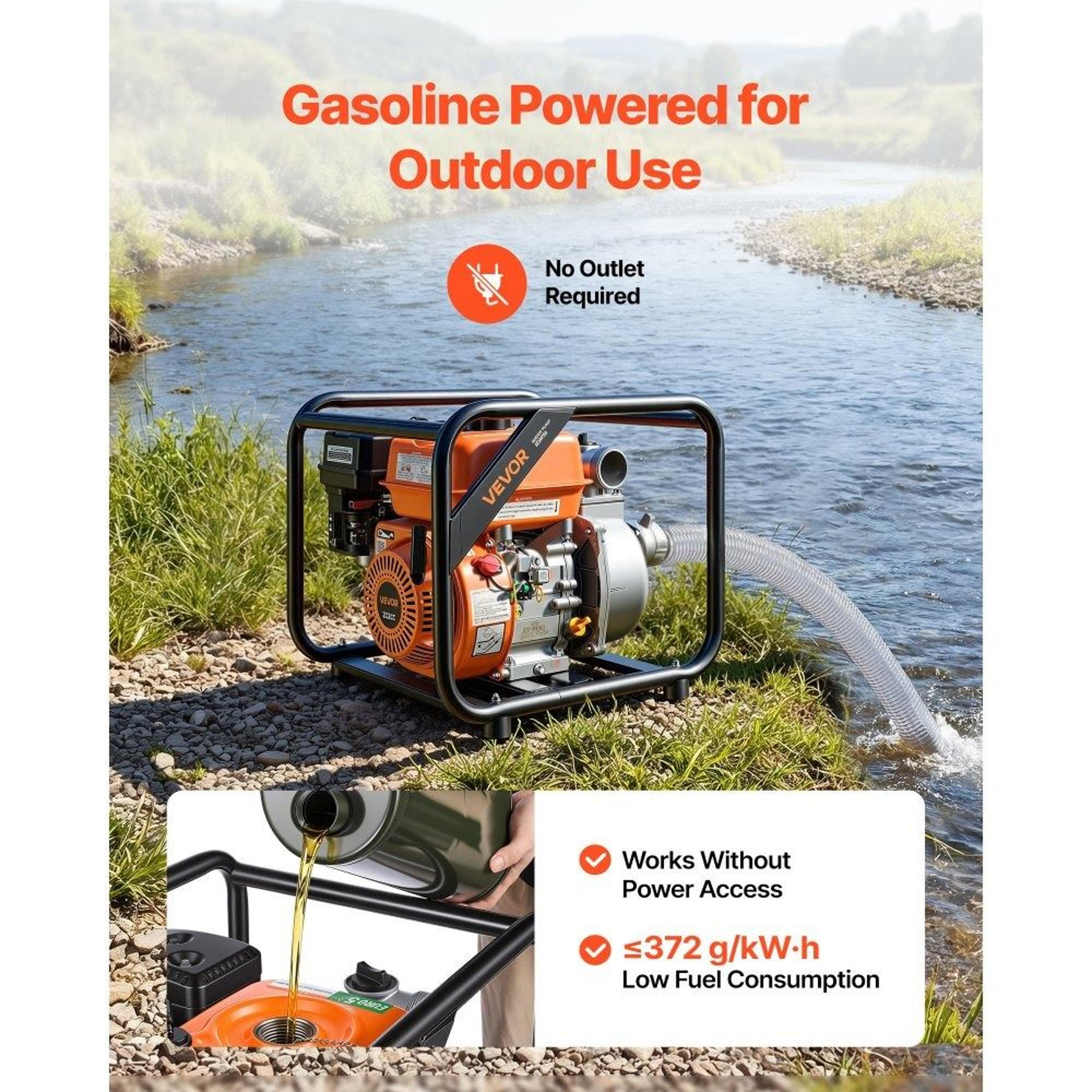 7HP Gas Powered Water Pump 132 GPM Semi Trash Water Transfer Pump 3