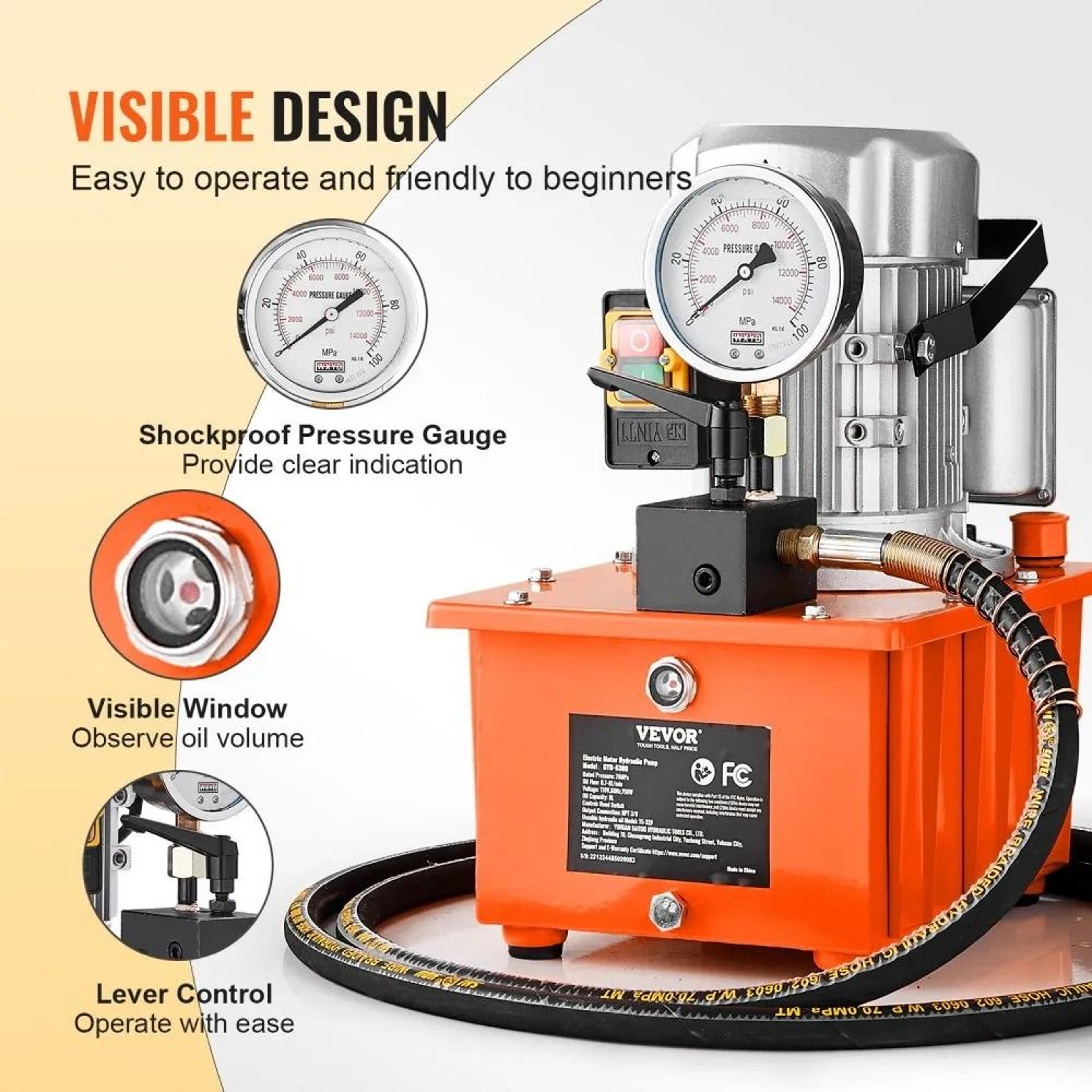 Electric Hydraulic Pump 10000 PSI 750W 110V 8L Single Acting Power Unit 3