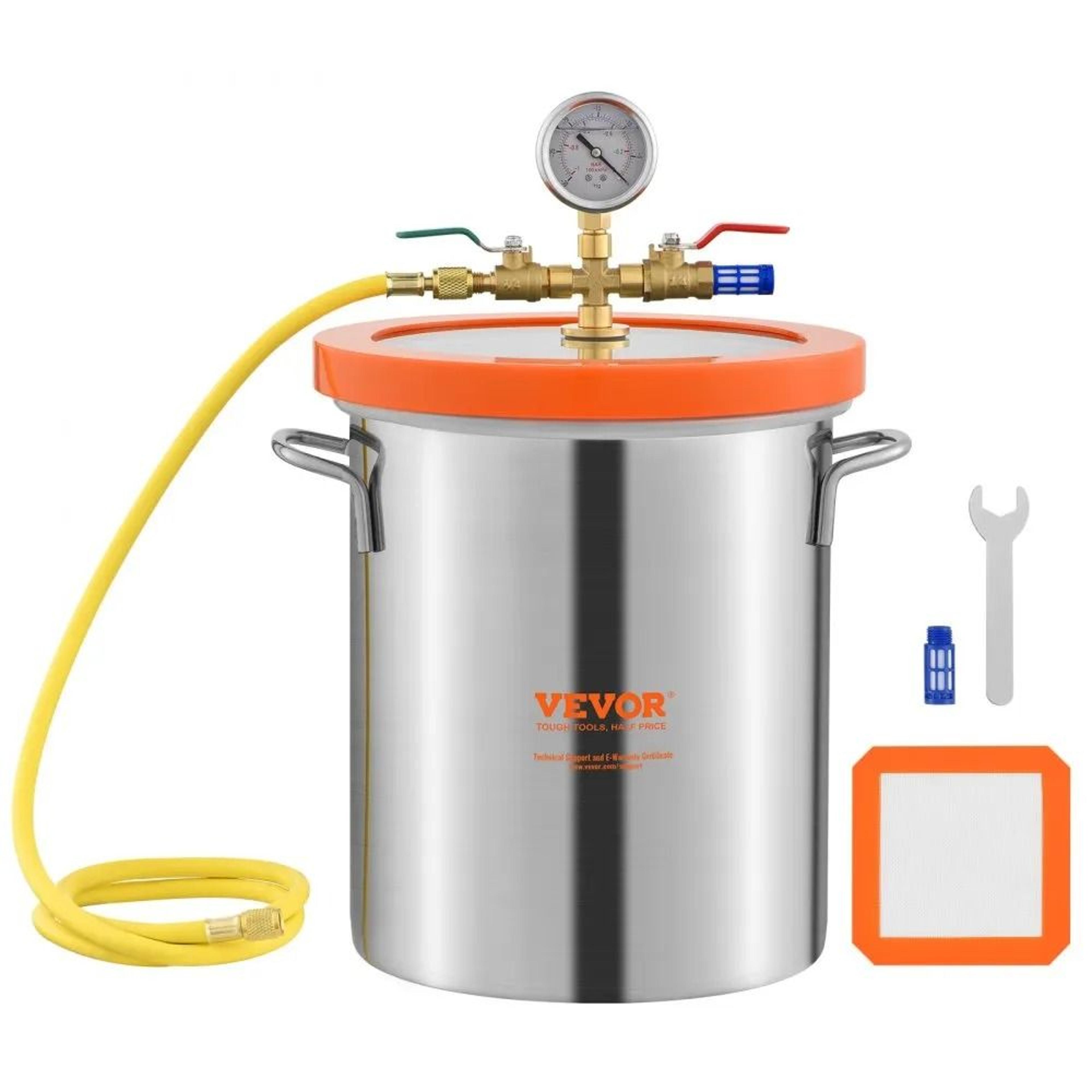 5 gallon vacuum chamber 304 stainless steel resin degassing chamber with tempered glass lid