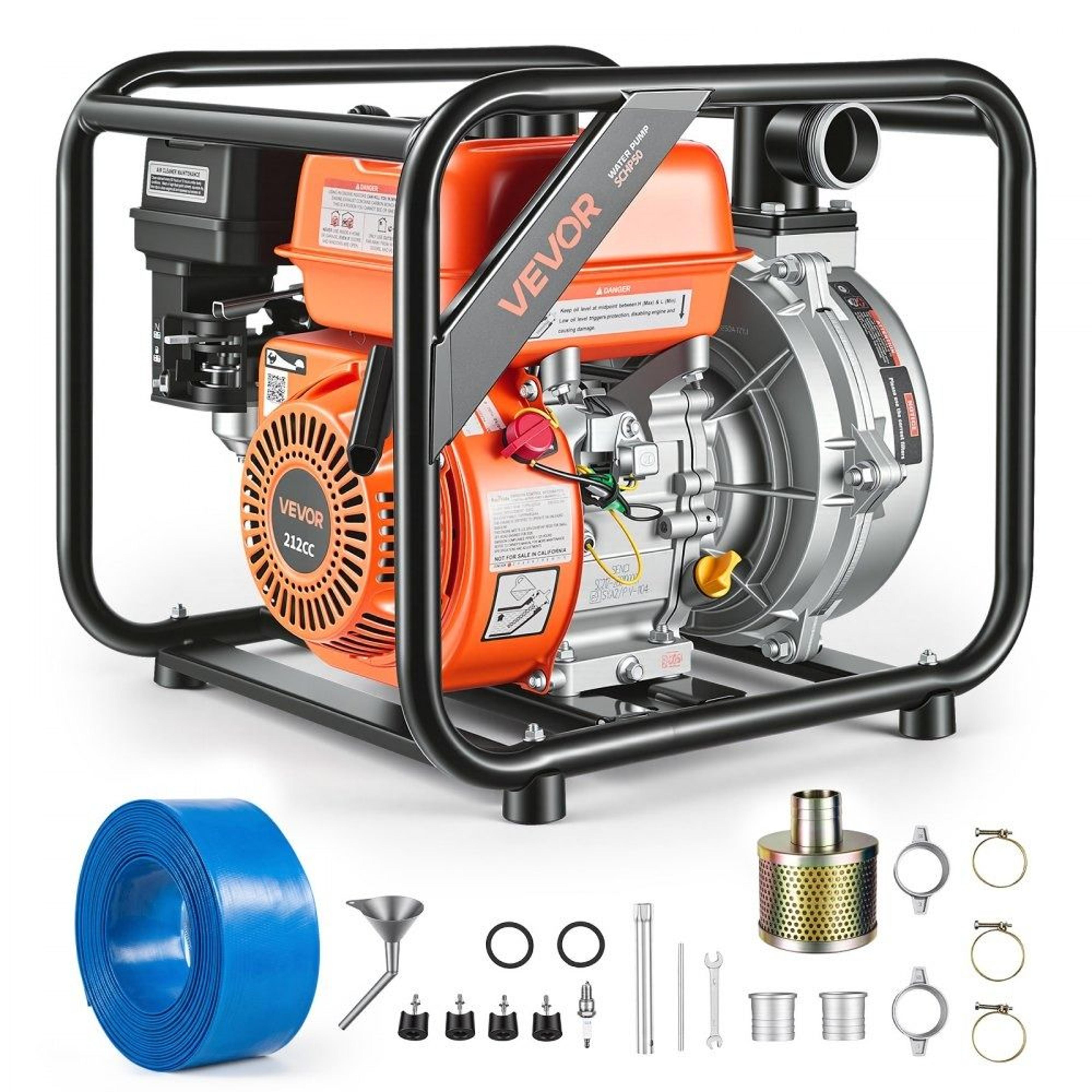 6hp gas powered water pump 2 inch 128 gpm semi trash transfer pump with hose