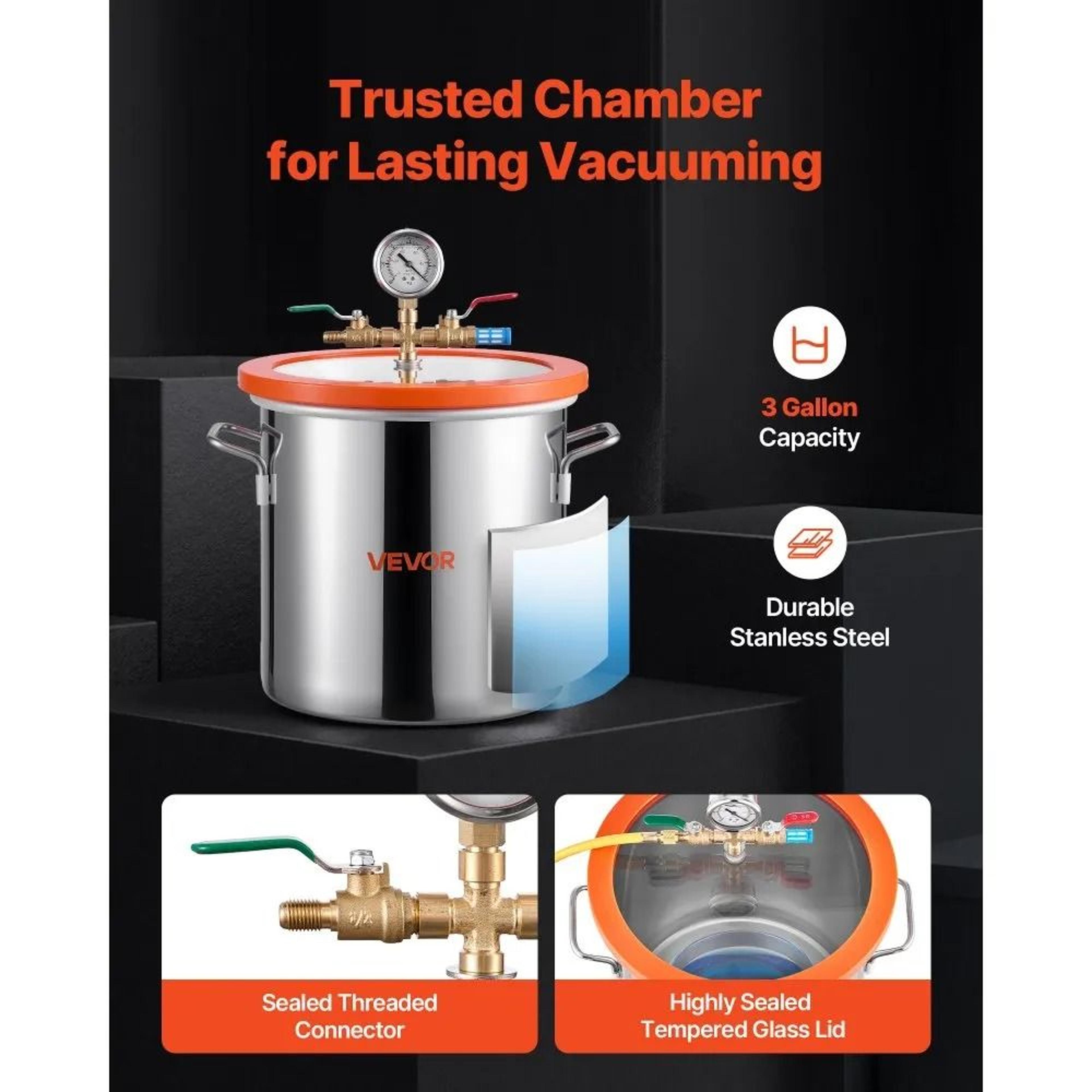 3 Gallon Vacuum Chamber Kit With 35 CFM Pump For Resin Degassing And Wood Stabilizing 3
