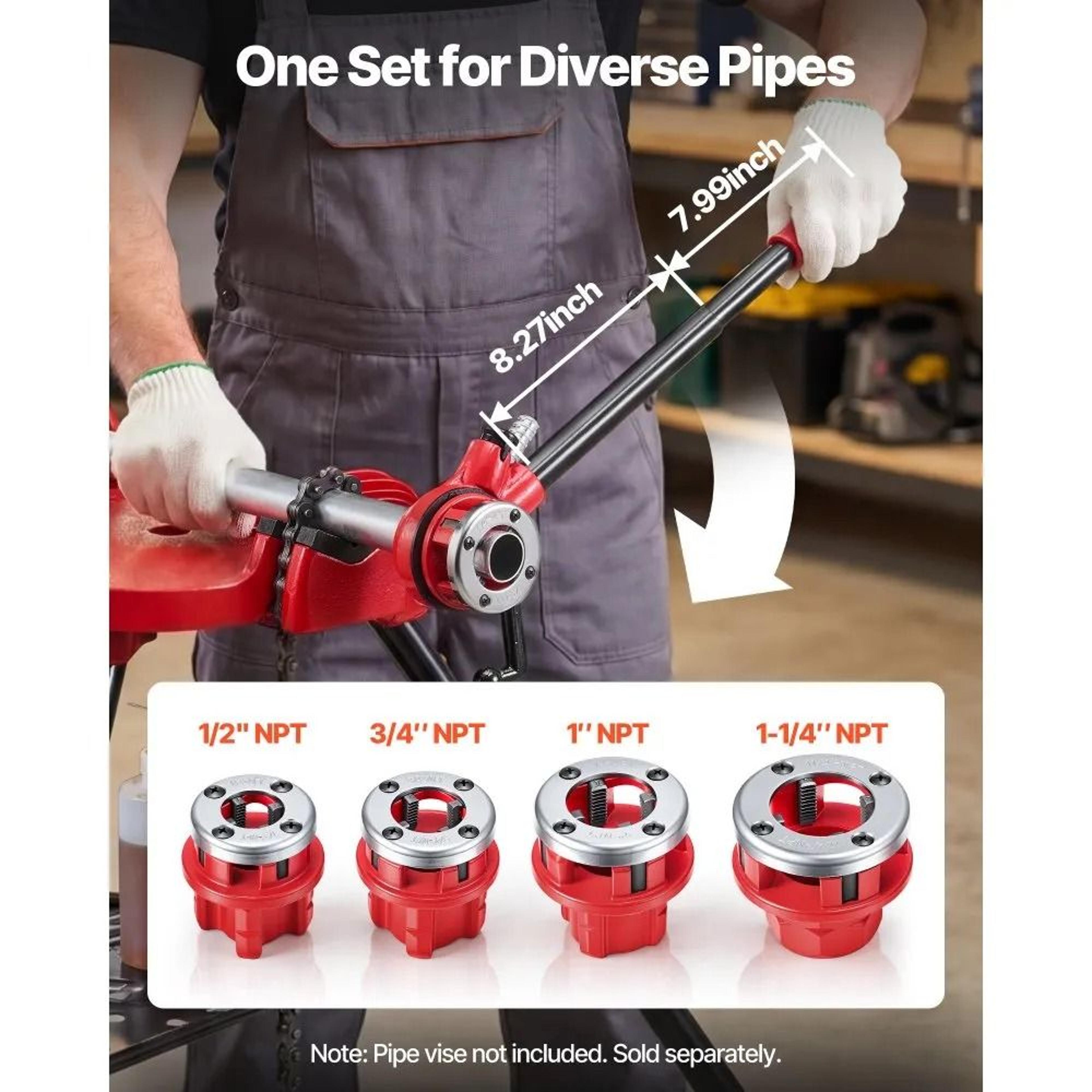 Ratchet Pipe Threader Kit Manual Pipe Threading Tool Set With 4 NPT Dies For Plumbing Repair 1