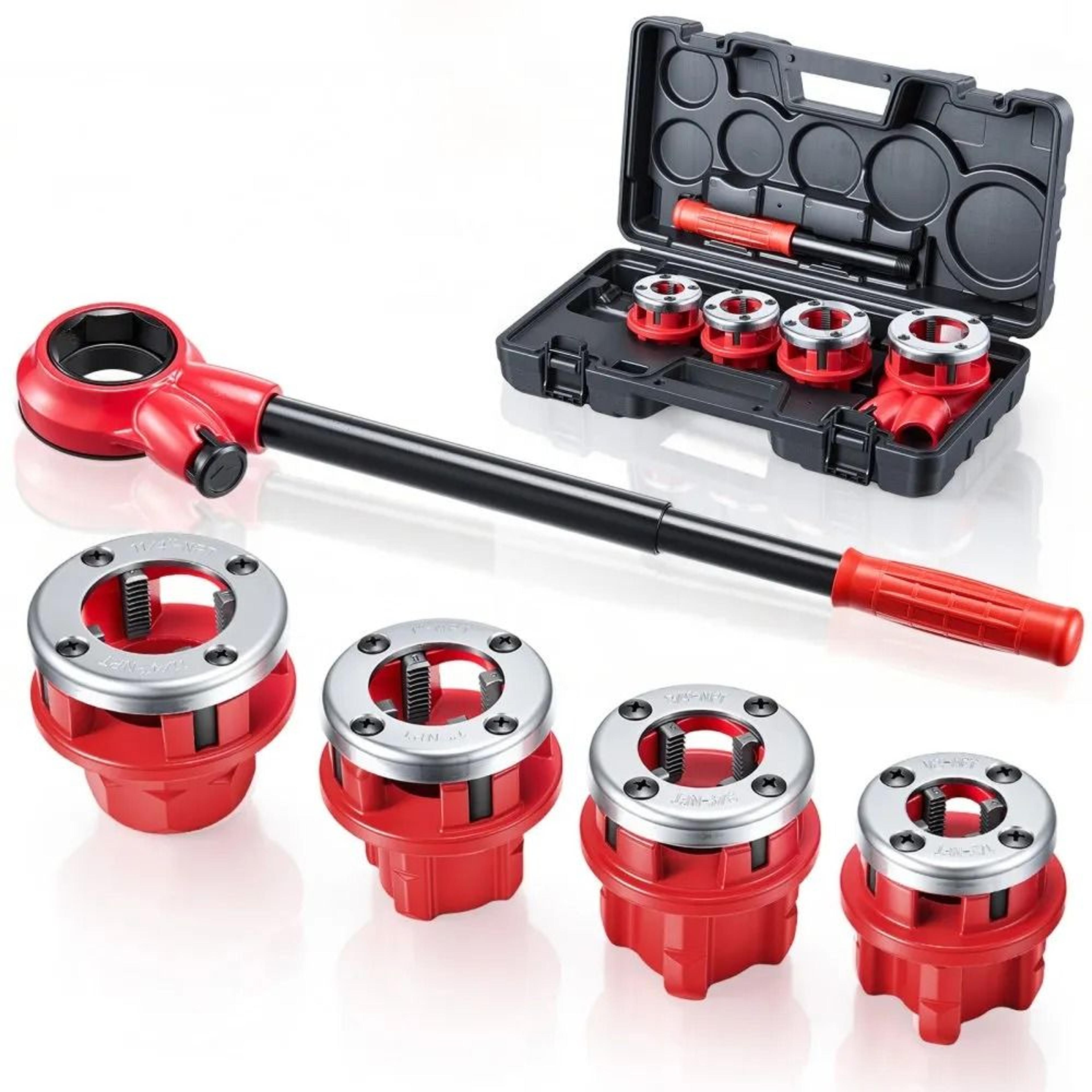 ratchet pipe threader kit manual pipe threading tool set with 4 npt dies for plumbing repair