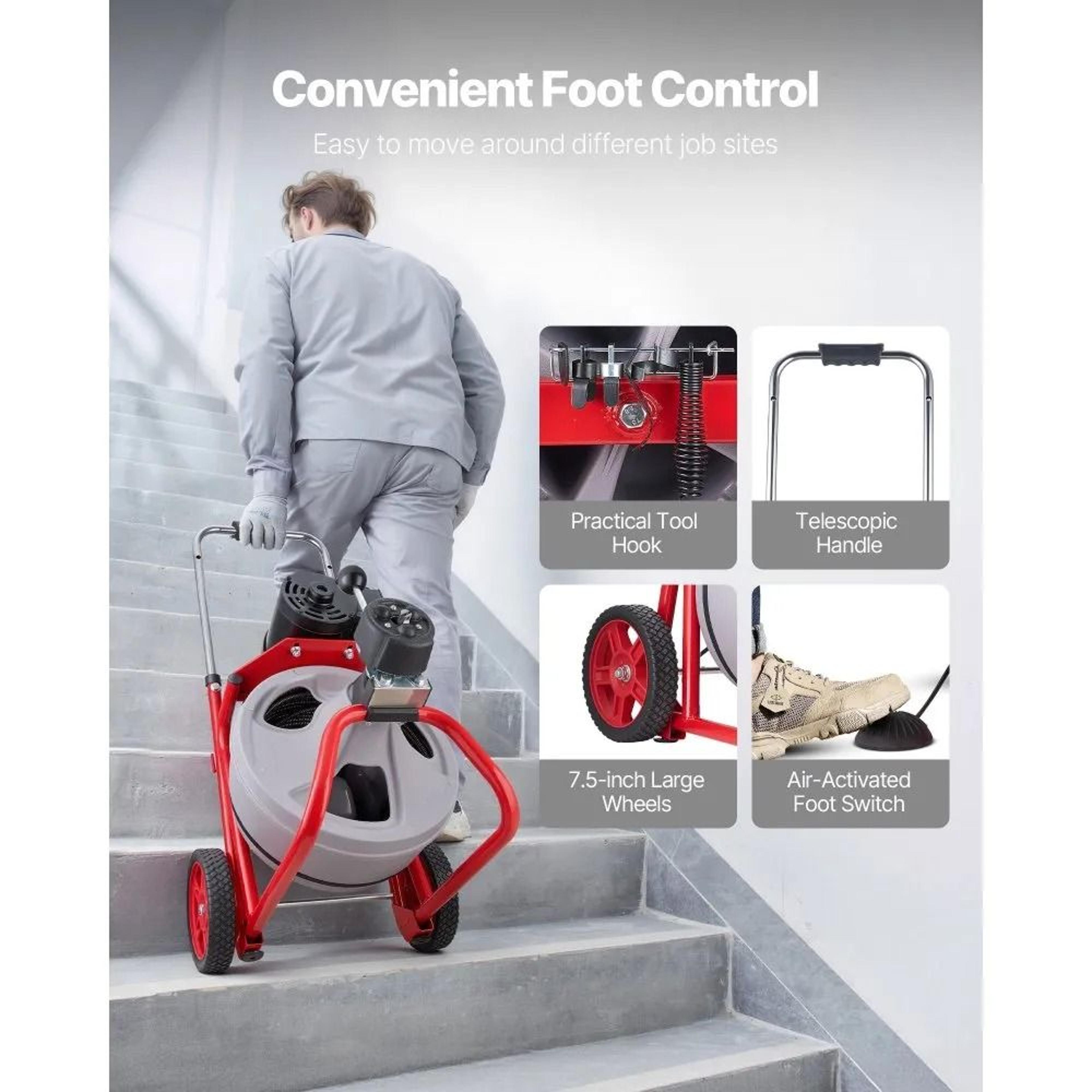 Drain Cleaner Machine Auto Feed Sewer Snake Auger With 8 Cutters 2